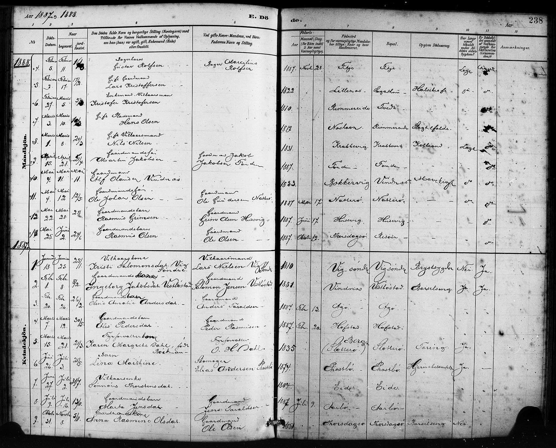 Fitjar sokneprestembete, SAB/A-99926: Parish register (official) no. A 2, 1882-1899, p. 238