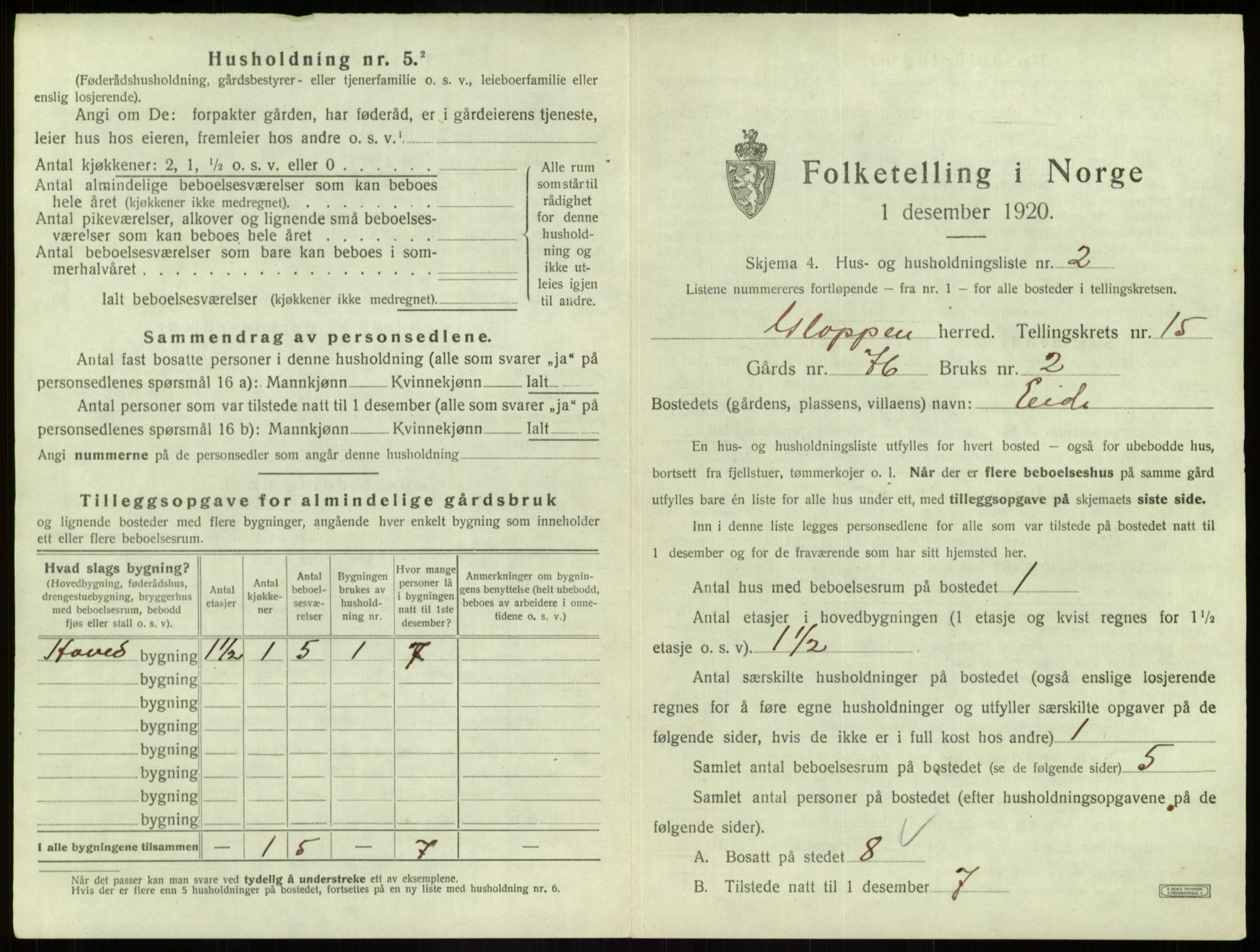 SAB, 1920 census for Gloppen, 1920, p. 1041