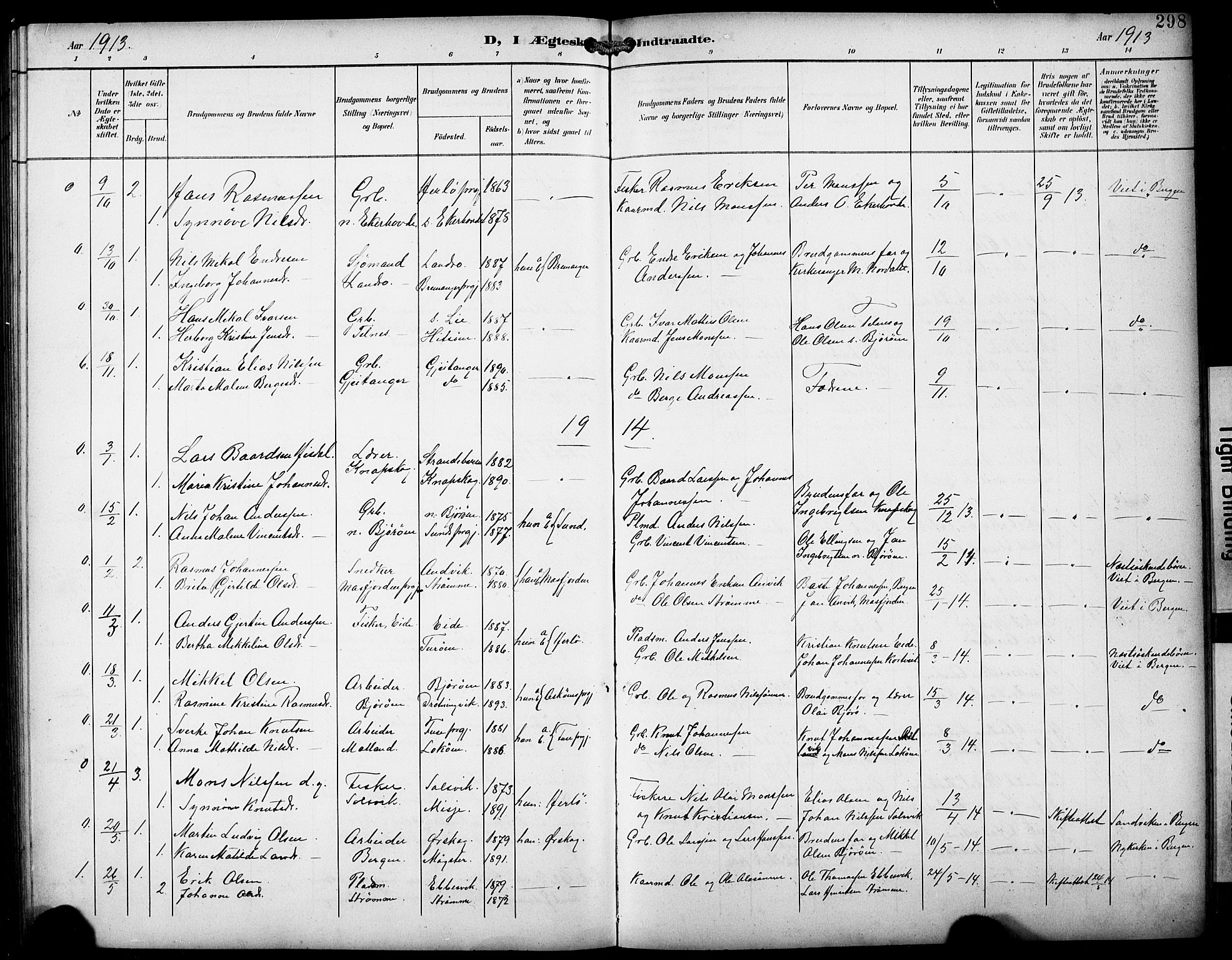 Fjell sokneprestembete, SAB/A-75301/H/Hab: Parish register (copy) no. A 5, 1899-1918, p. 298