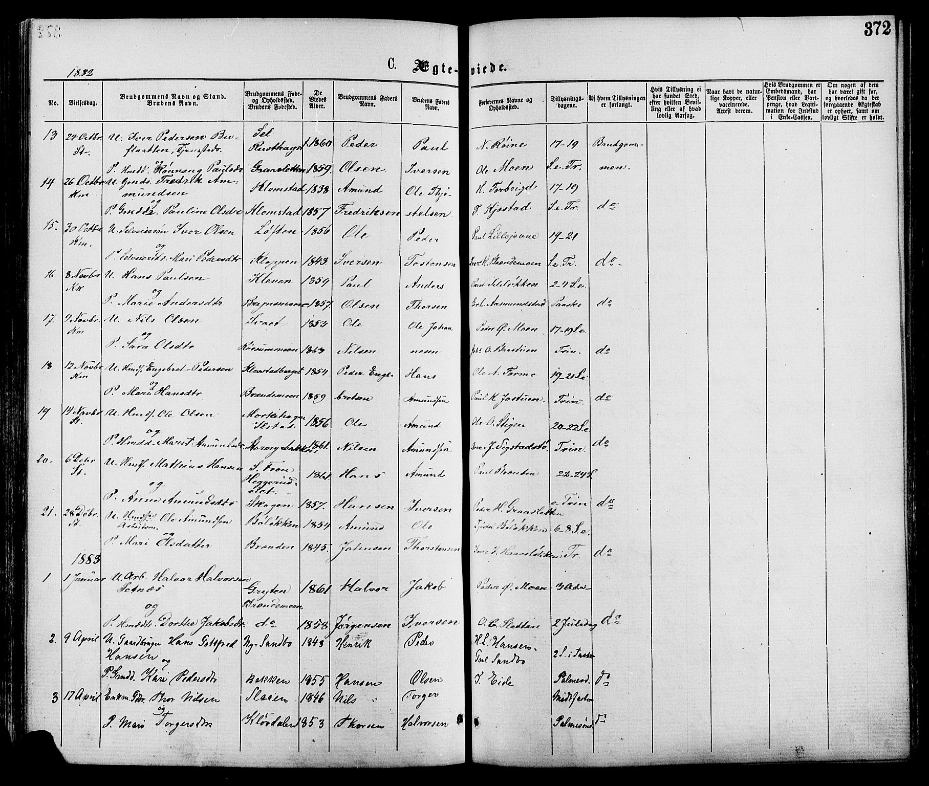 Nord-Fron prestekontor, SAH/PREST-080/H/Ha/Haa/L0002: Parish register (official) no. 2, 1865-1883, p. 372