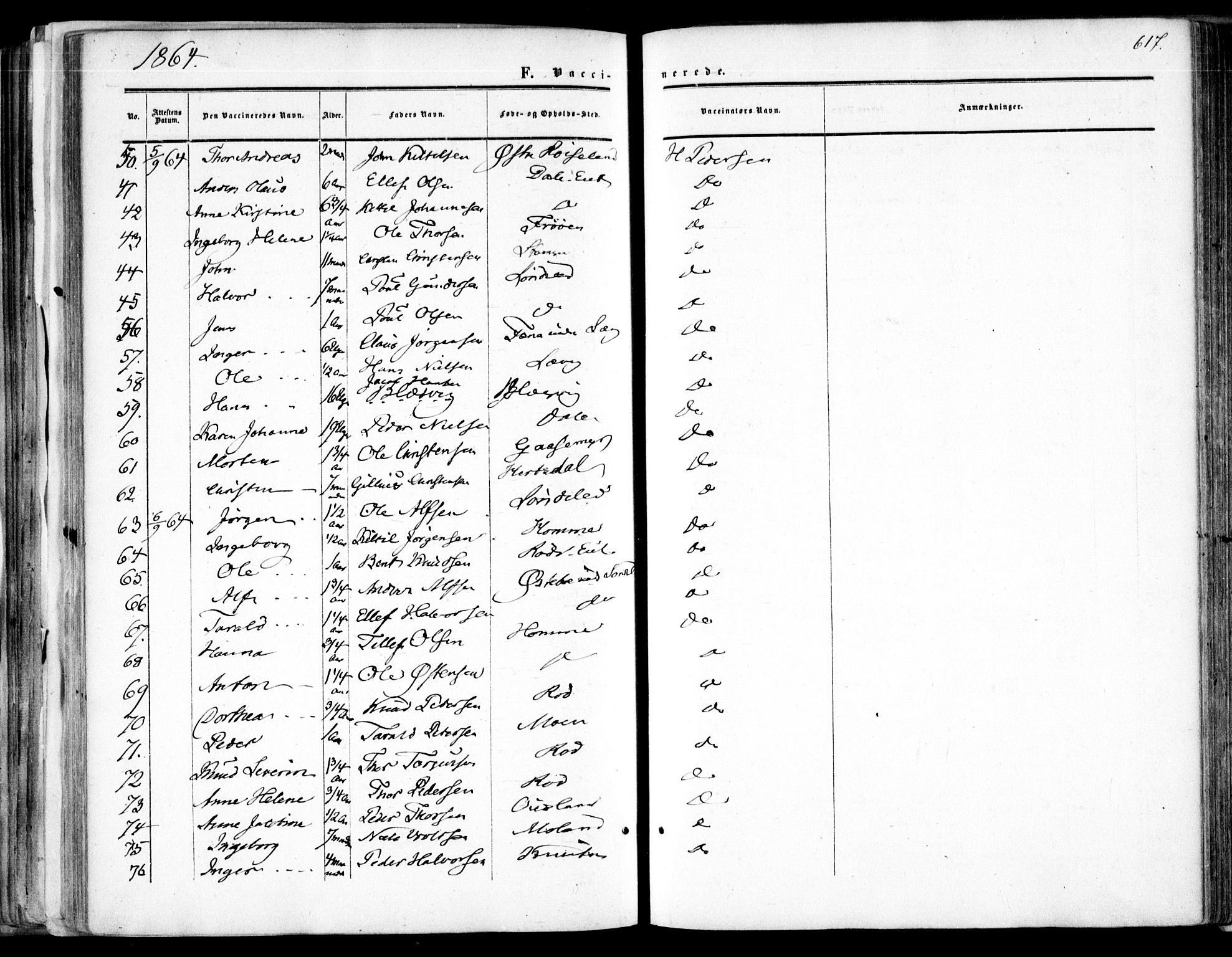 Søndeled sokneprestkontor, SAK/1111-0038/F/Fa/L0003: Parish register (official) no. A 3, 1861-1879, p. 617
