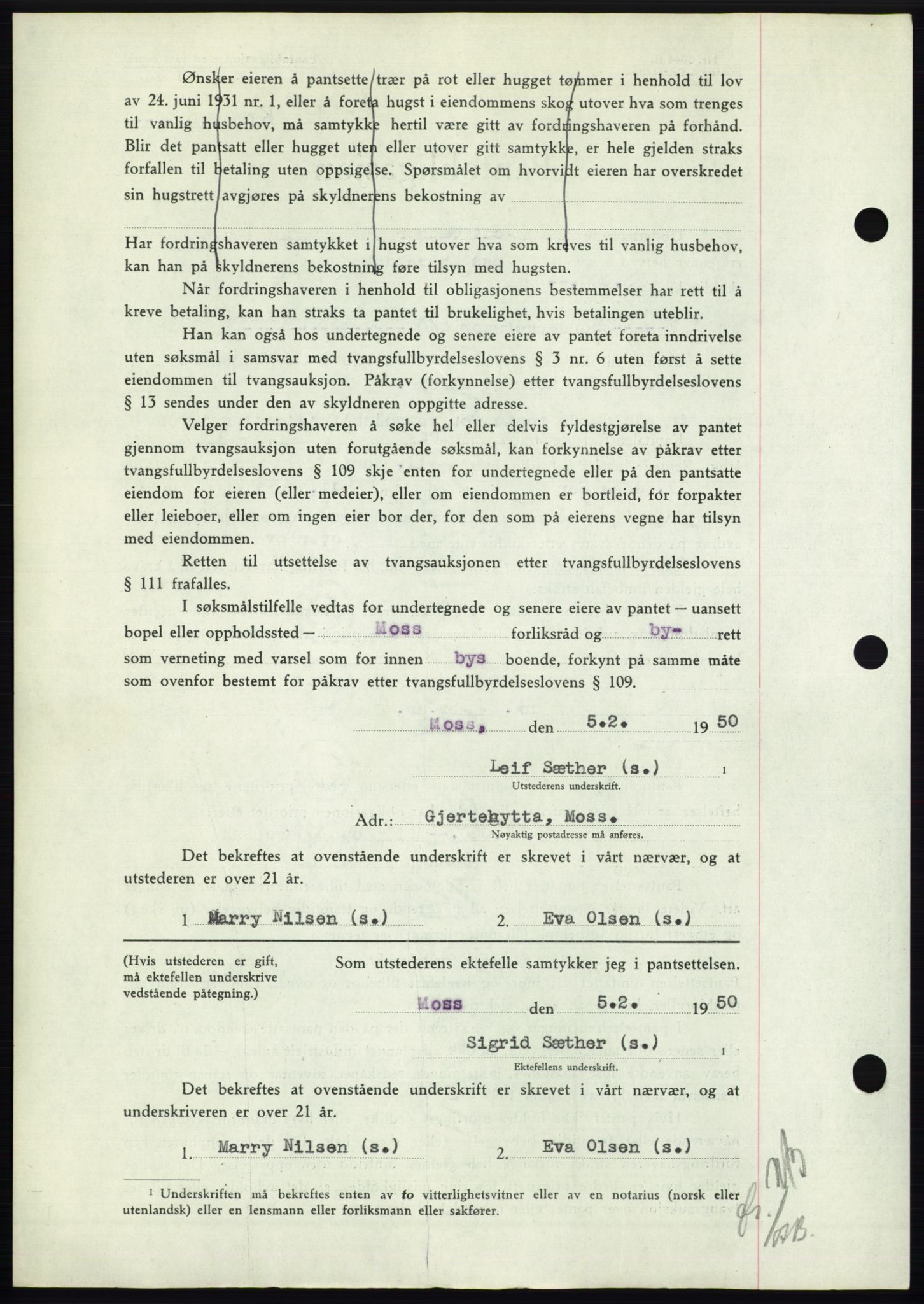 Moss sorenskriveri, AV/SAO-A-10168: Mortgage book no. B24, 1950-1950, Diary no: : 909/1950