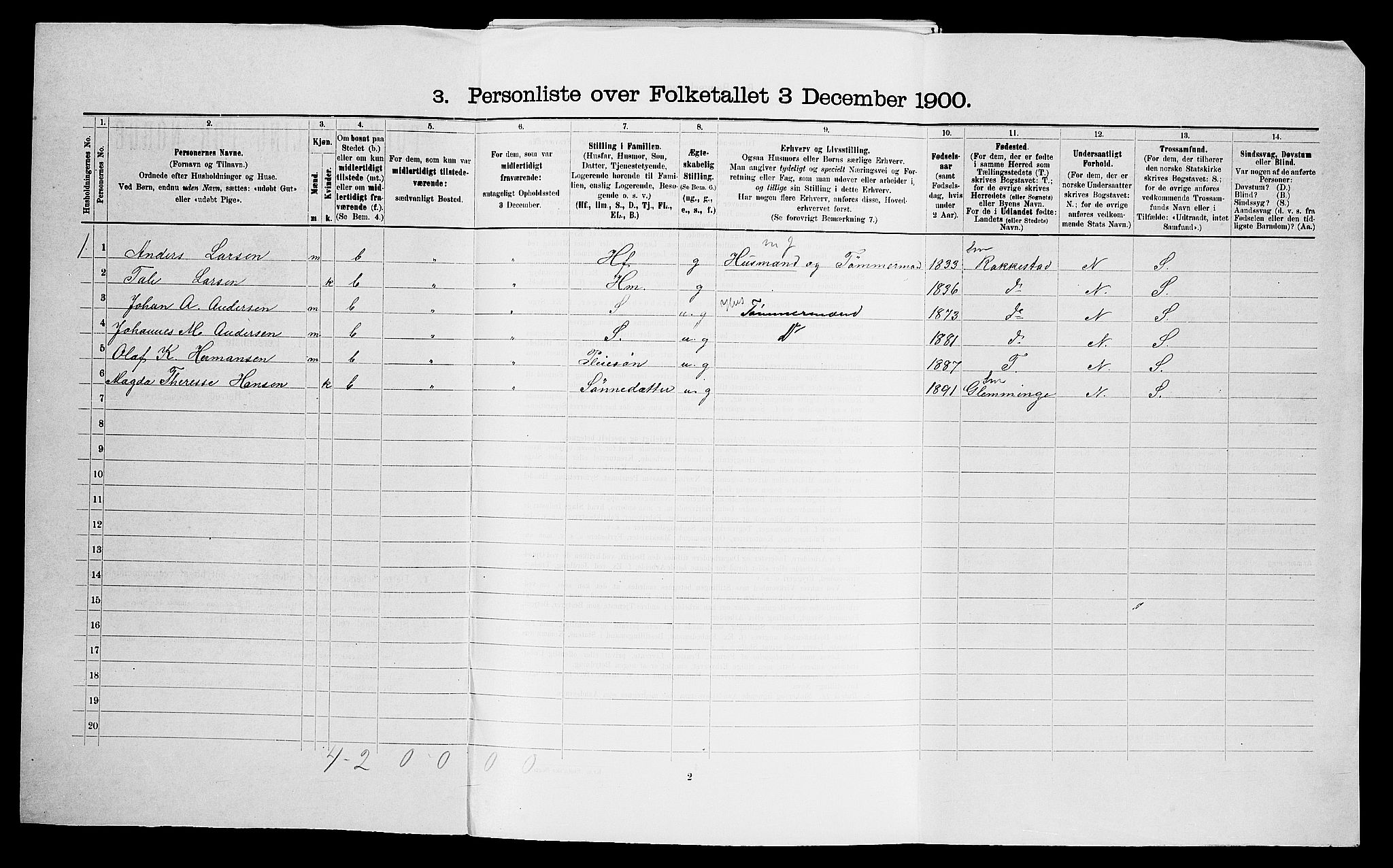 SAO, 1900 census for Skjeberg, 1900, p. 560