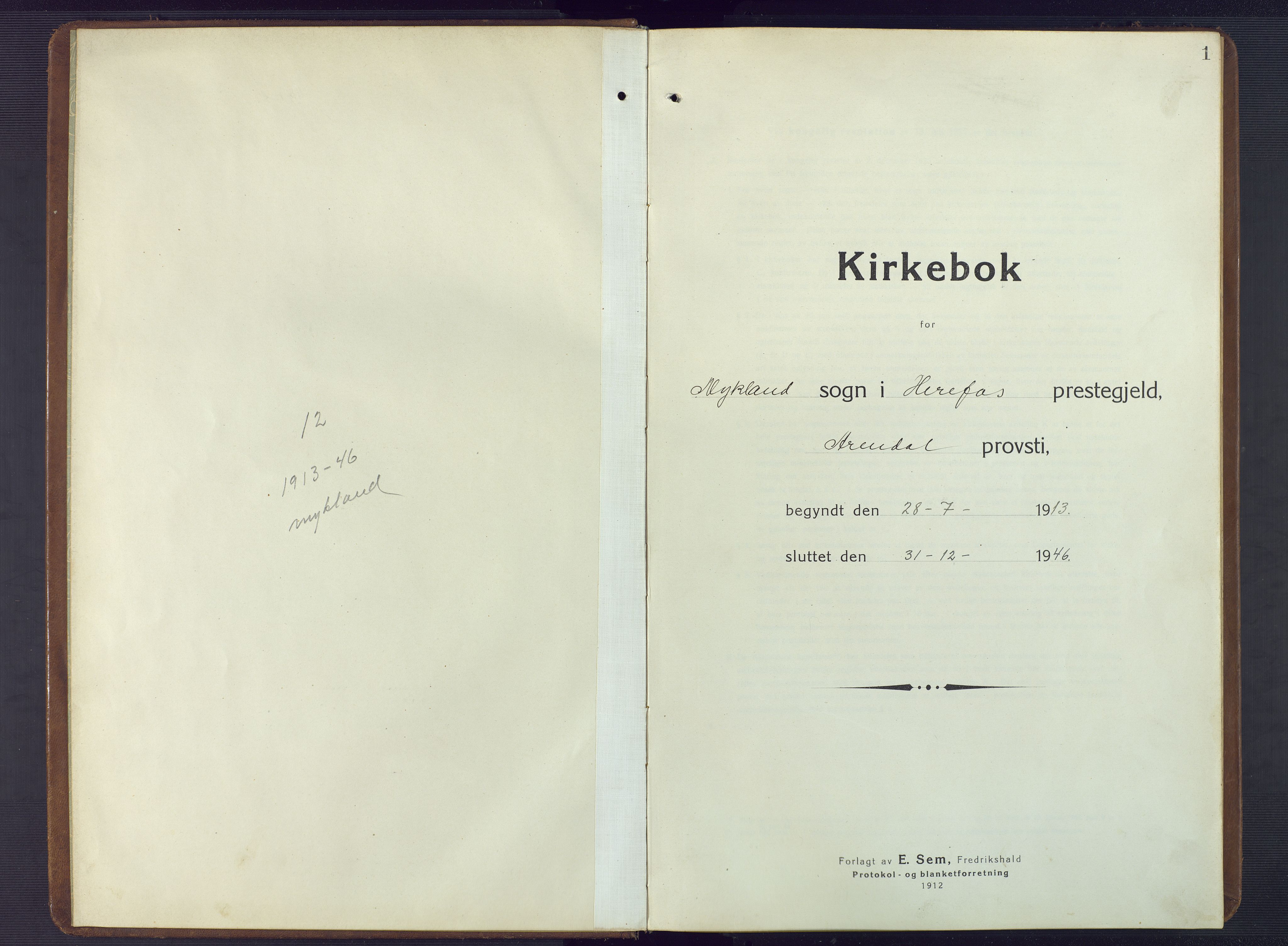 Herefoss sokneprestkontor, AV/SAK-1111-0019/F/Fb/Fbc/L0004: Parish register (copy) no. B 4, 1914-1946, p. 1