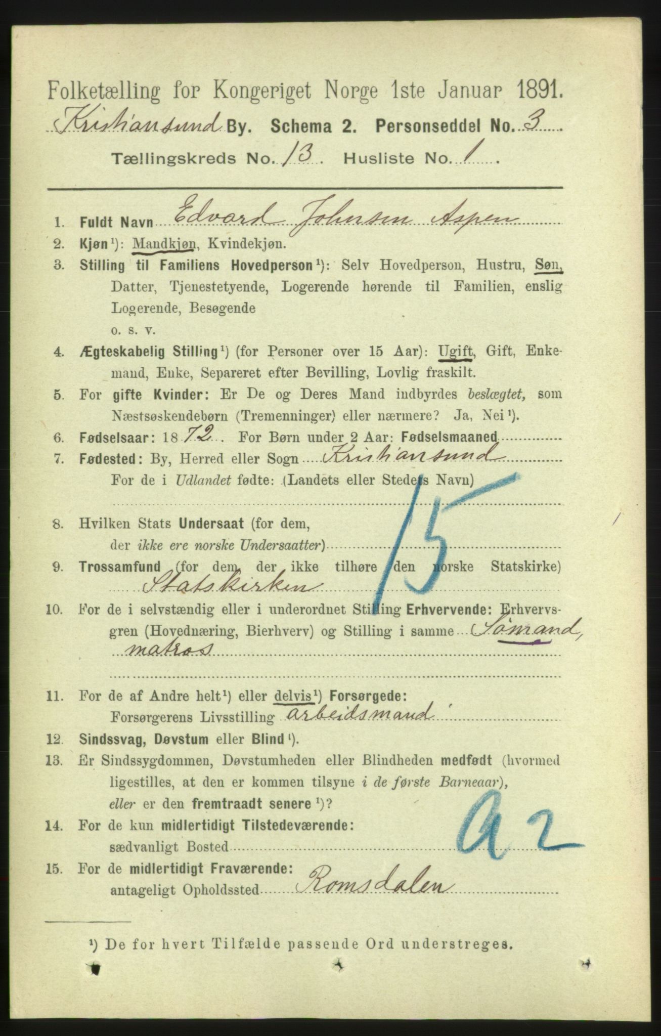 RA, 1891 census for 1503 Kristiansund, 1891, p. 9683