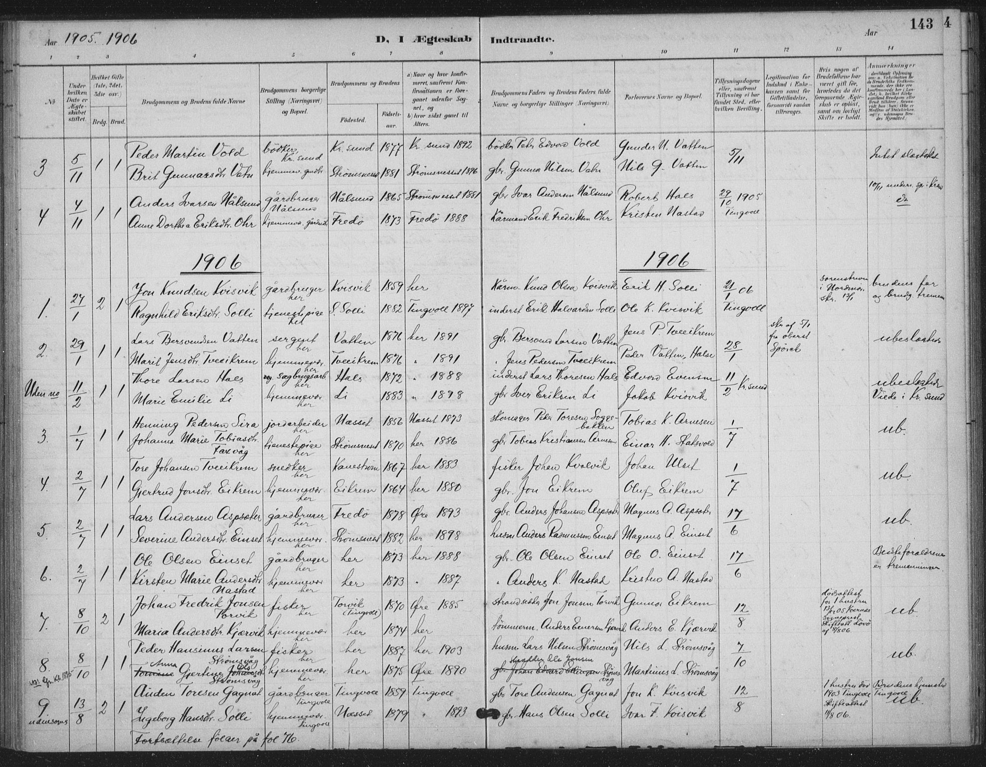 Ministerialprotokoller, klokkerbøker og fødselsregistre - Møre og Romsdal, AV/SAT-A-1454/587/L1000: Parish register (official) no. 587A02, 1887-1910, p. 143