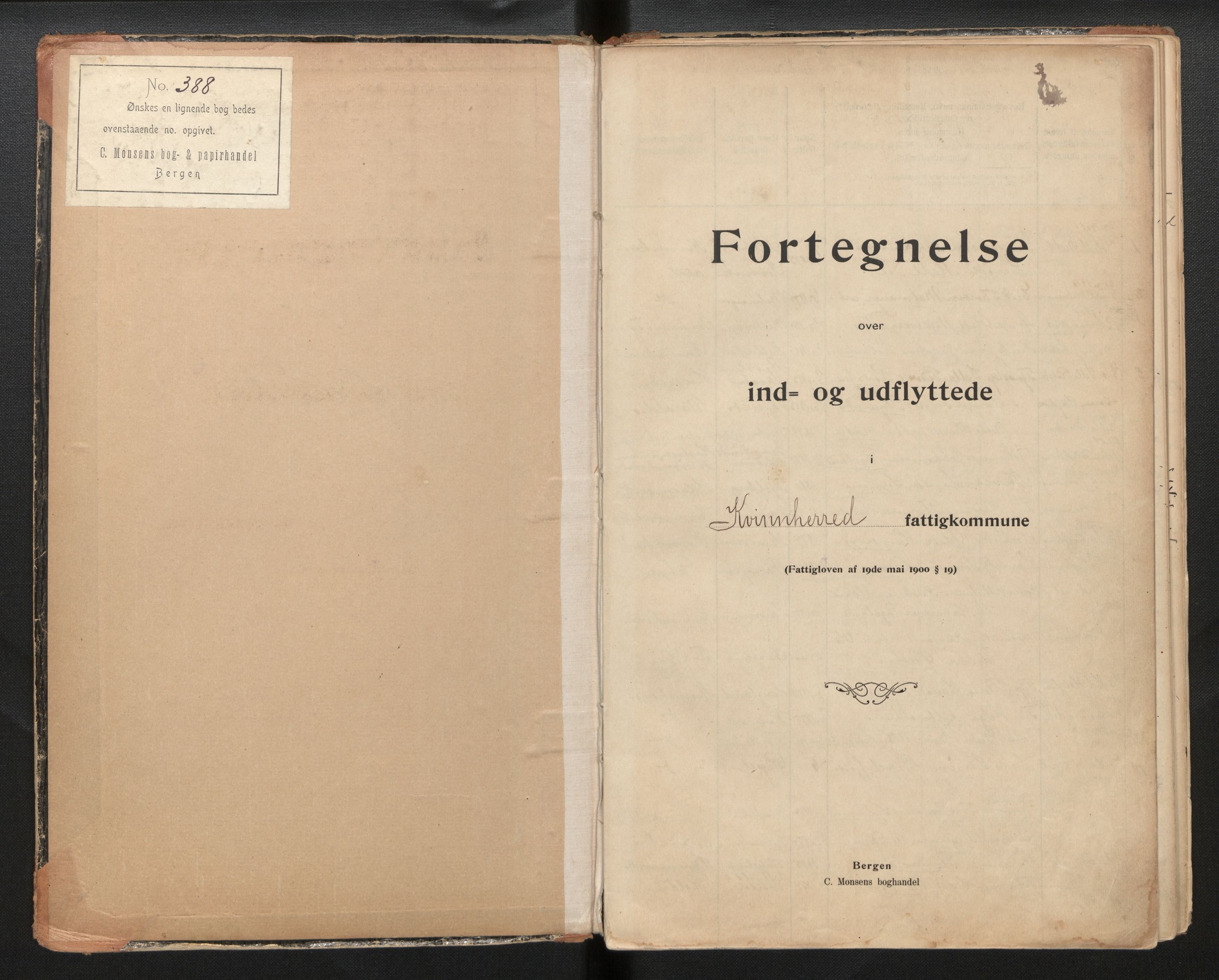 Lensmannen i Kvinnherad, AV/SAB-A-33301/1/0020/L0001: Protokoll over inn- og utflytte i Kvinnherad fattigkommune, 1901-1924
