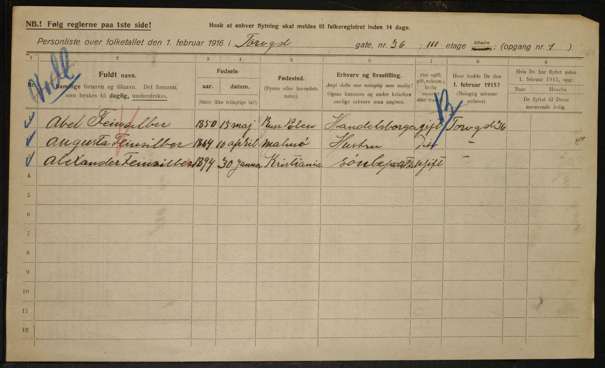 OBA, Municipal Census 1916 for Kristiania, 1916, p. 117505