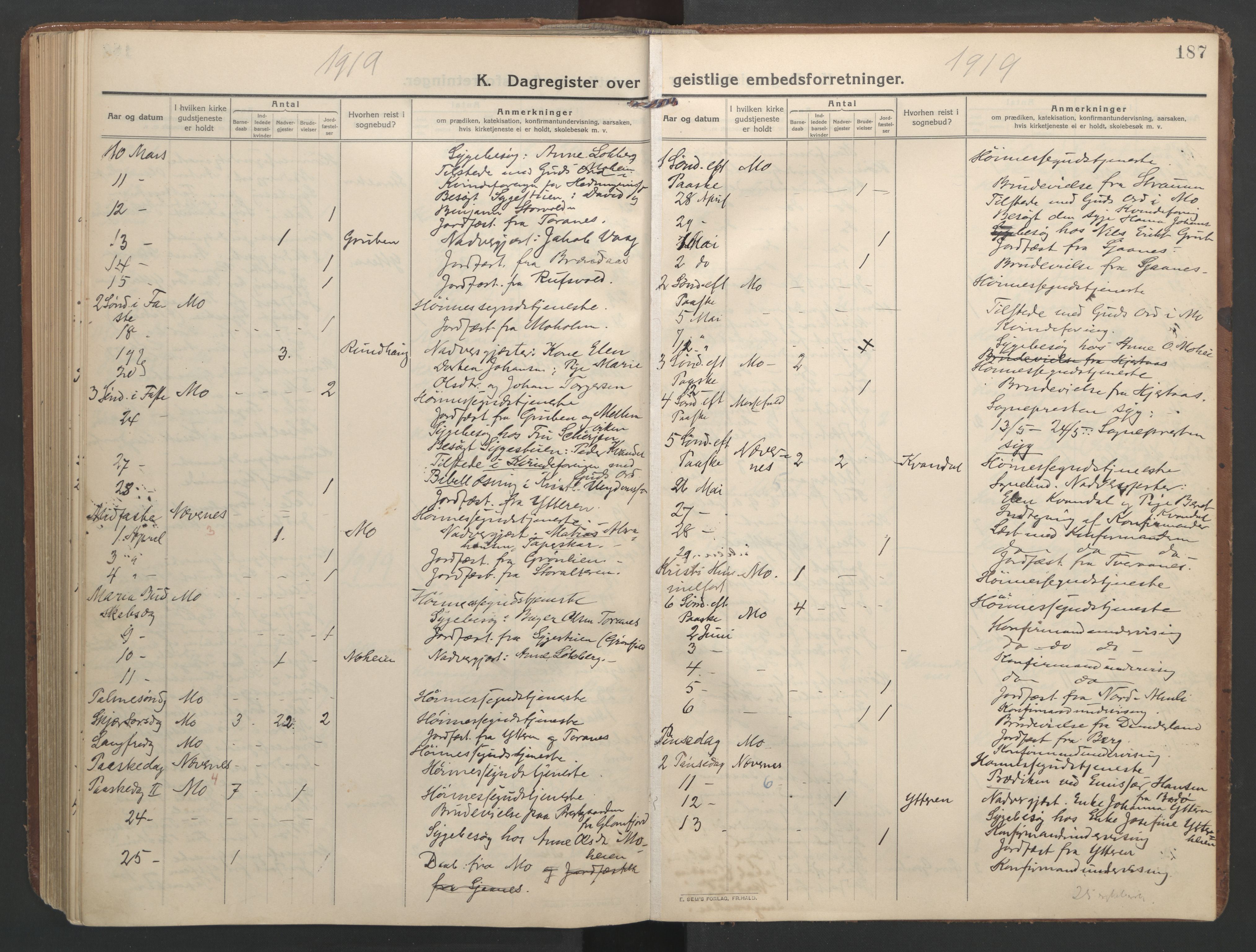 Ministerialprotokoller, klokkerbøker og fødselsregistre - Nordland, SAT/A-1459/827/L0405: Parish register (official) no. 827A17, 1912-1925, p. 187