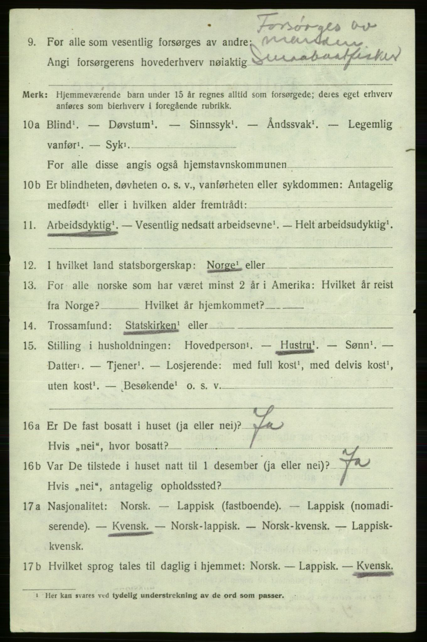 SATØ, 1920 census for Kistrand, 1920, p. 4247