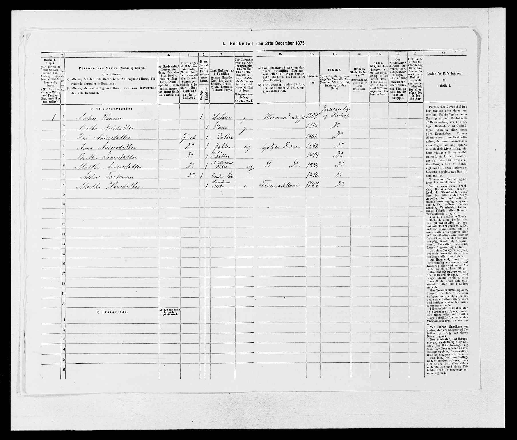 SAB, 1875 census for 1427P Jostedal, 1875, p. 92