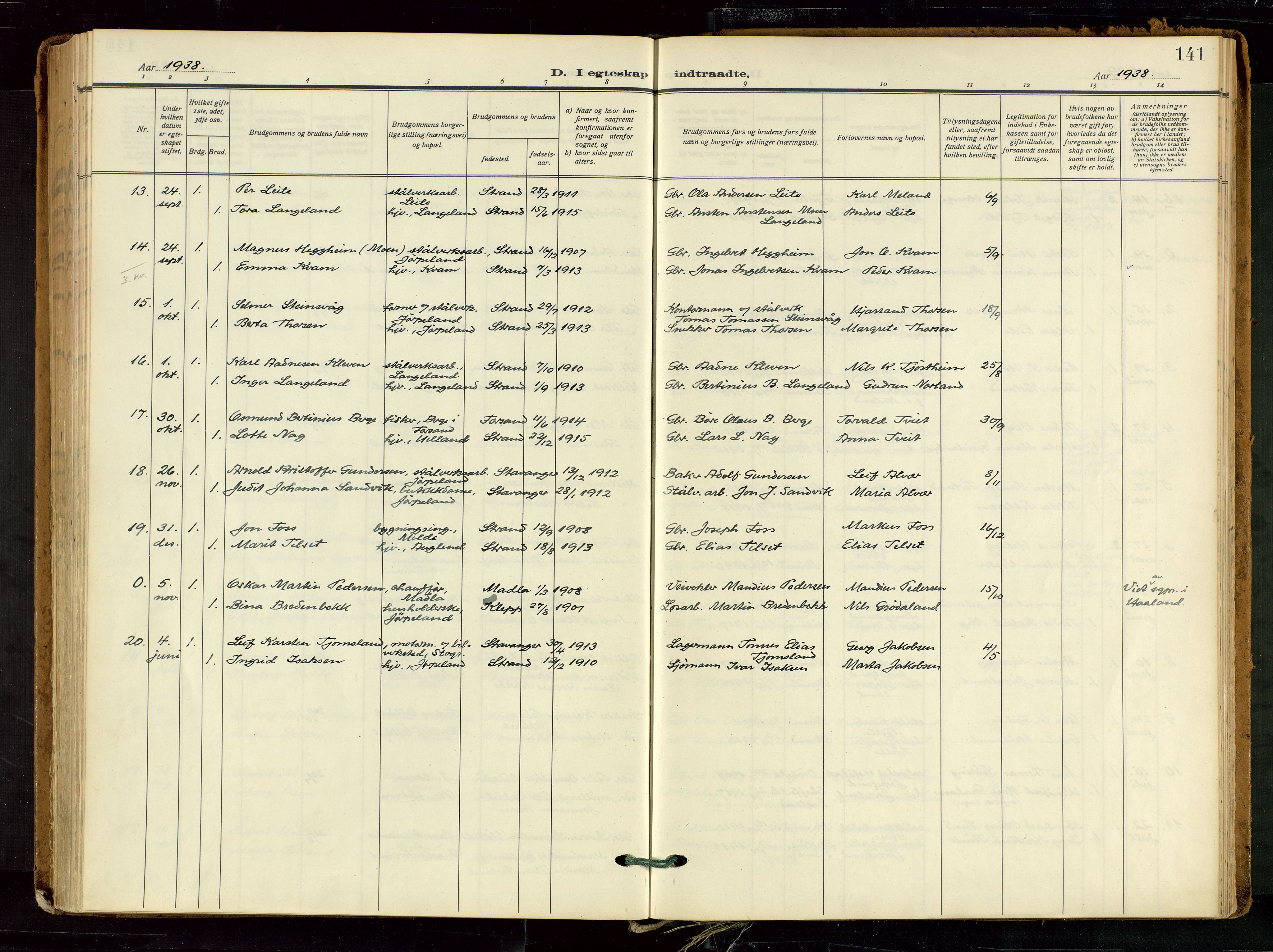 Strand sokneprestkontor, AV/SAST-A-101828/H/Ha/Haa/L0012: Parish register (official) no. A 12, 1927-1946, p. 141