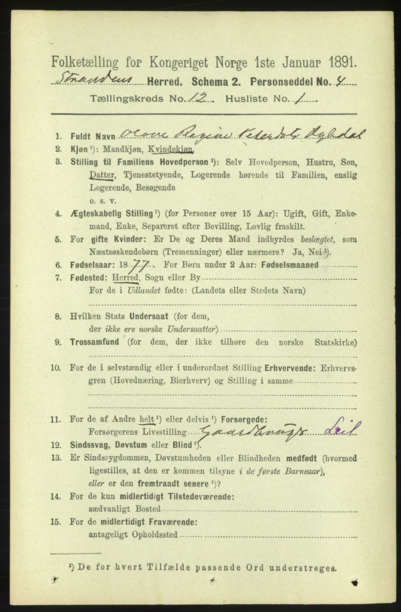 RA, 1891 census for 1525 Stranda, 1891, p. 2607