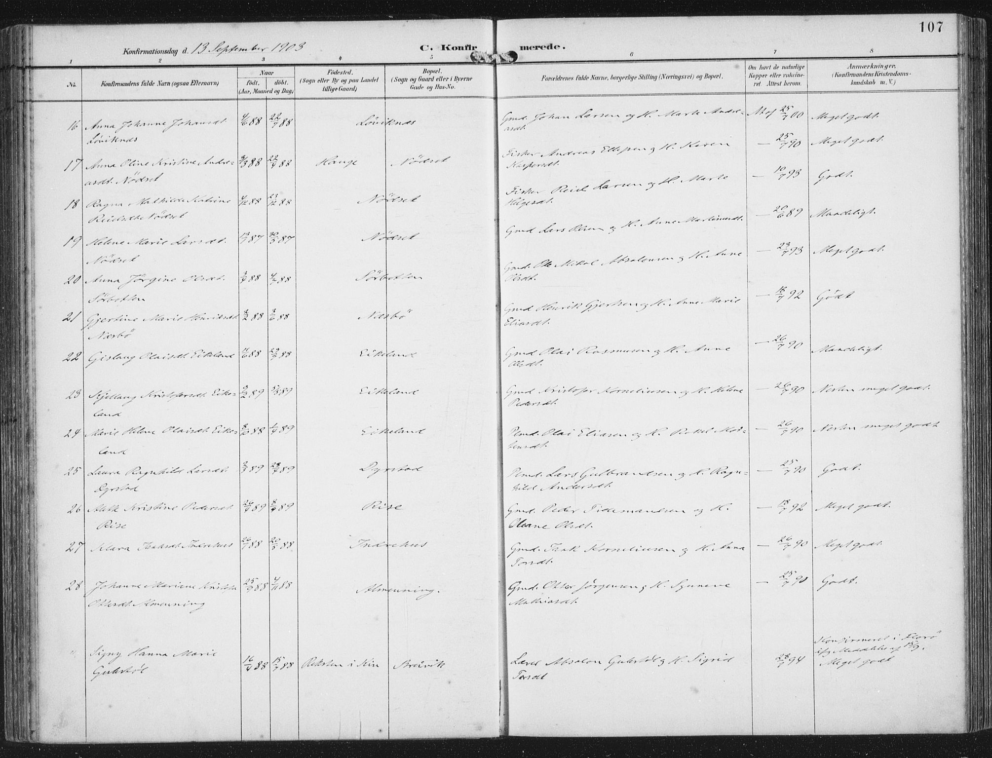 Bremanger sokneprestembete, AV/SAB-A-82201/H/Haa/Haab/L0002: Parish register (official) no. B  2, 1896-1908, p. 107