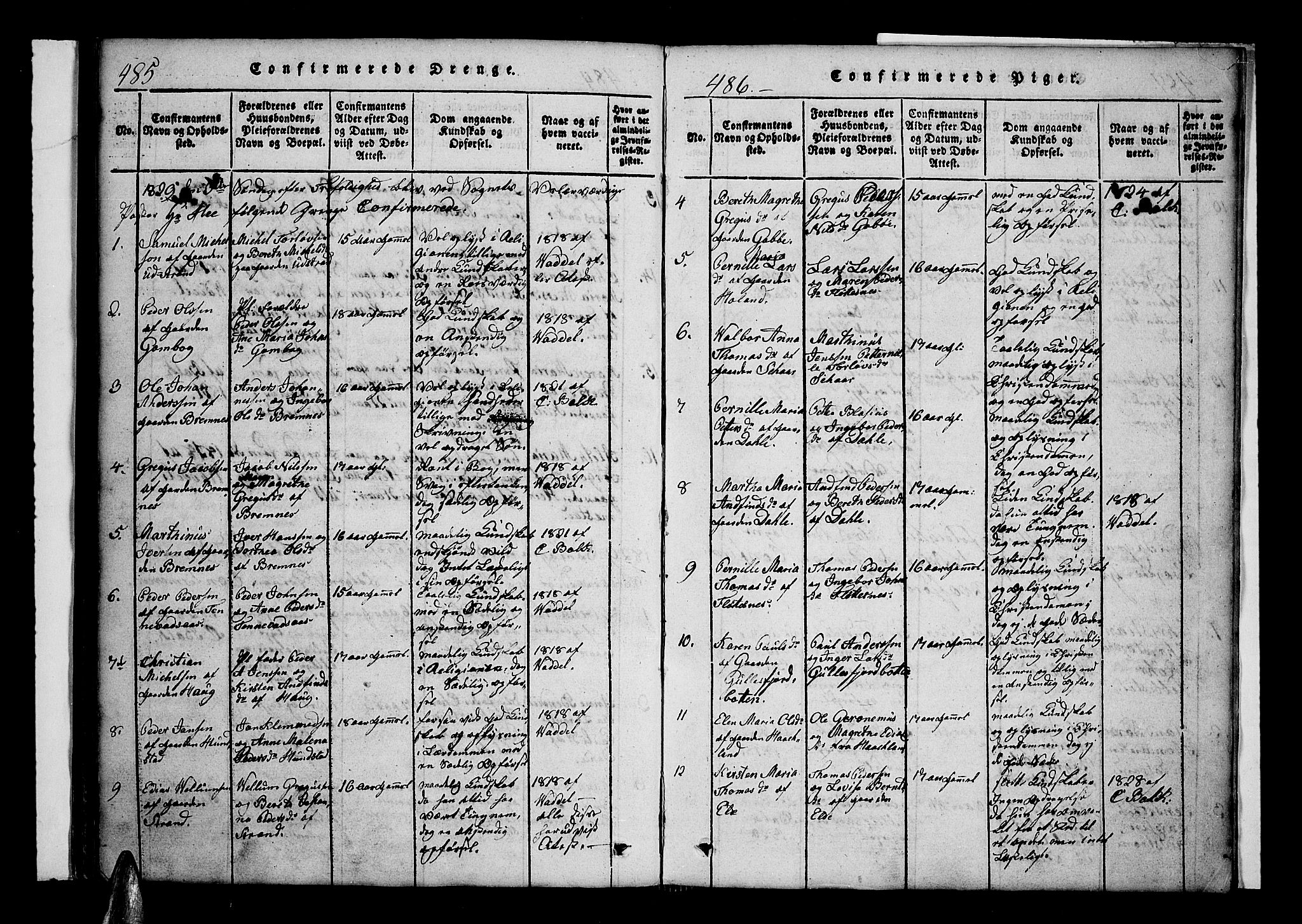 Kvæfjord sokneprestkontor, AV/SATØ-S-1323/G/Ga/Gaa/L0002kirke: Parish register (official) no. 2, 1821-1830, p. 485-486