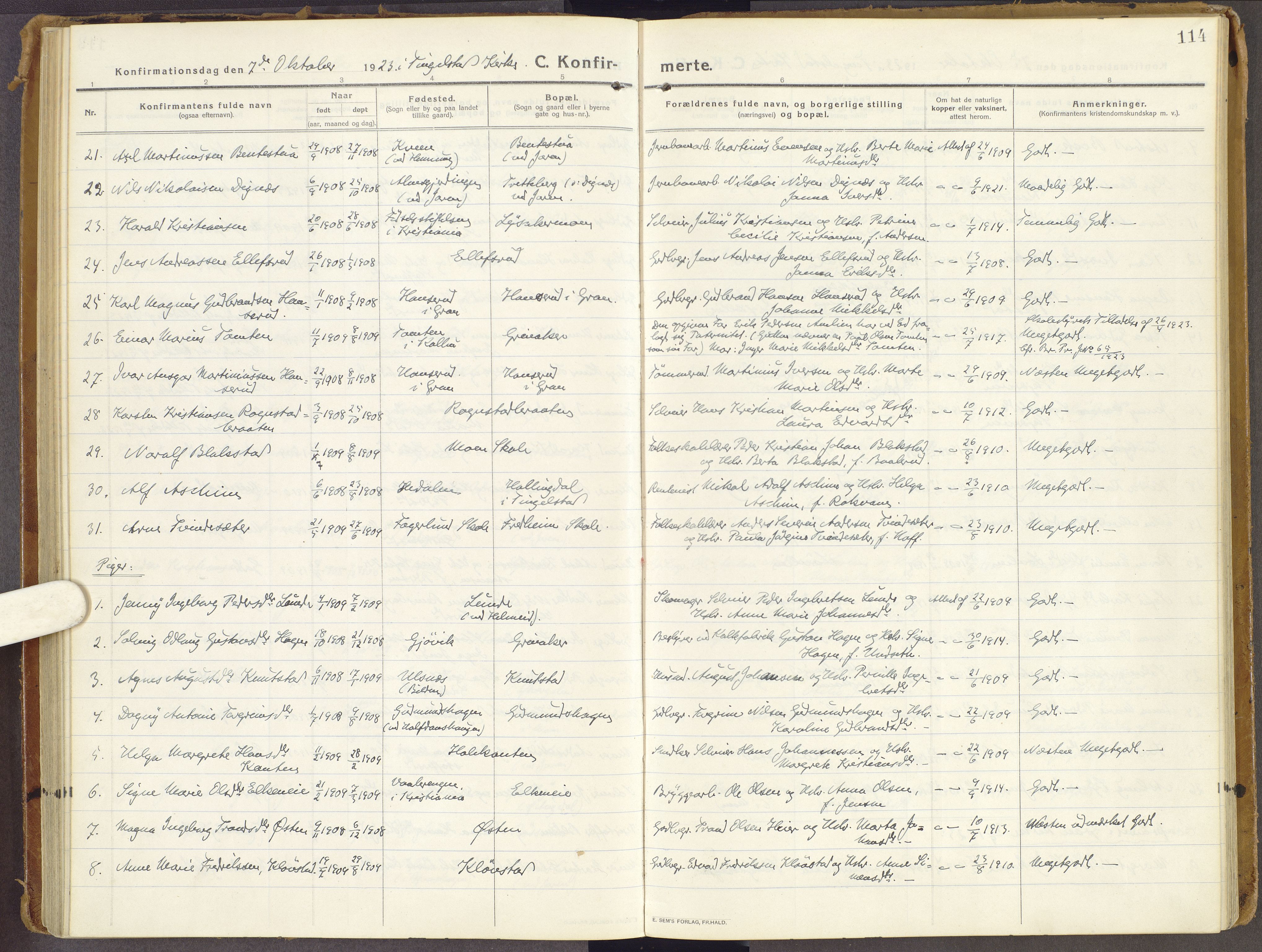 Brandbu prestekontor, SAH/PREST-114/H/Ha/Haa/L0003: Parish register (official) no. 3, 1914-1928, p. 114