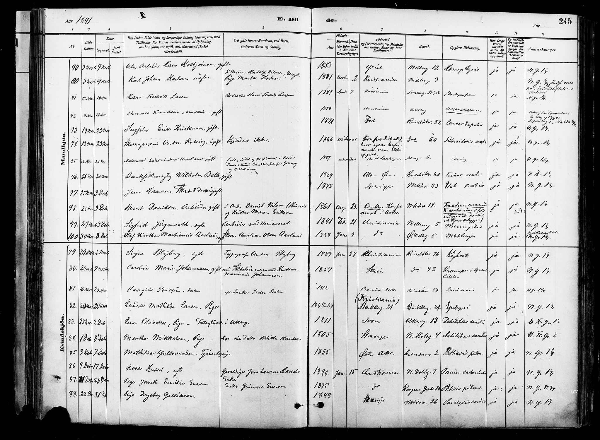 Johannes prestekontor Kirkebøker, AV/SAO-A-10852/F/Fa/L0004: Parish register (official) no. 4, 1883-1907, p. 245