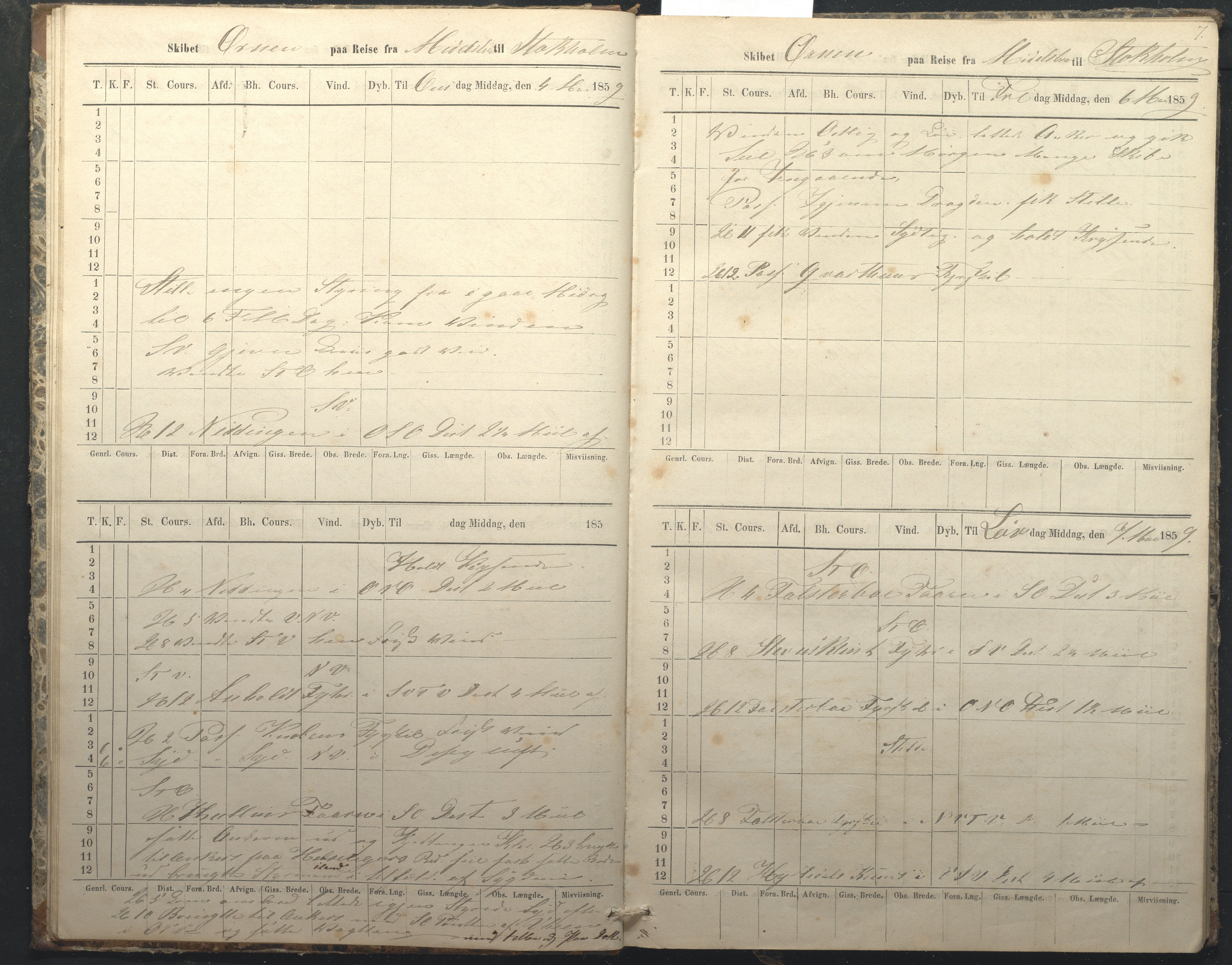 C & P Pedersens Rederi, AAKS/PA-2832/F/F01/L0001: Skibsjournal for Skonnerten Ørnen, 1859-1862, p. 7