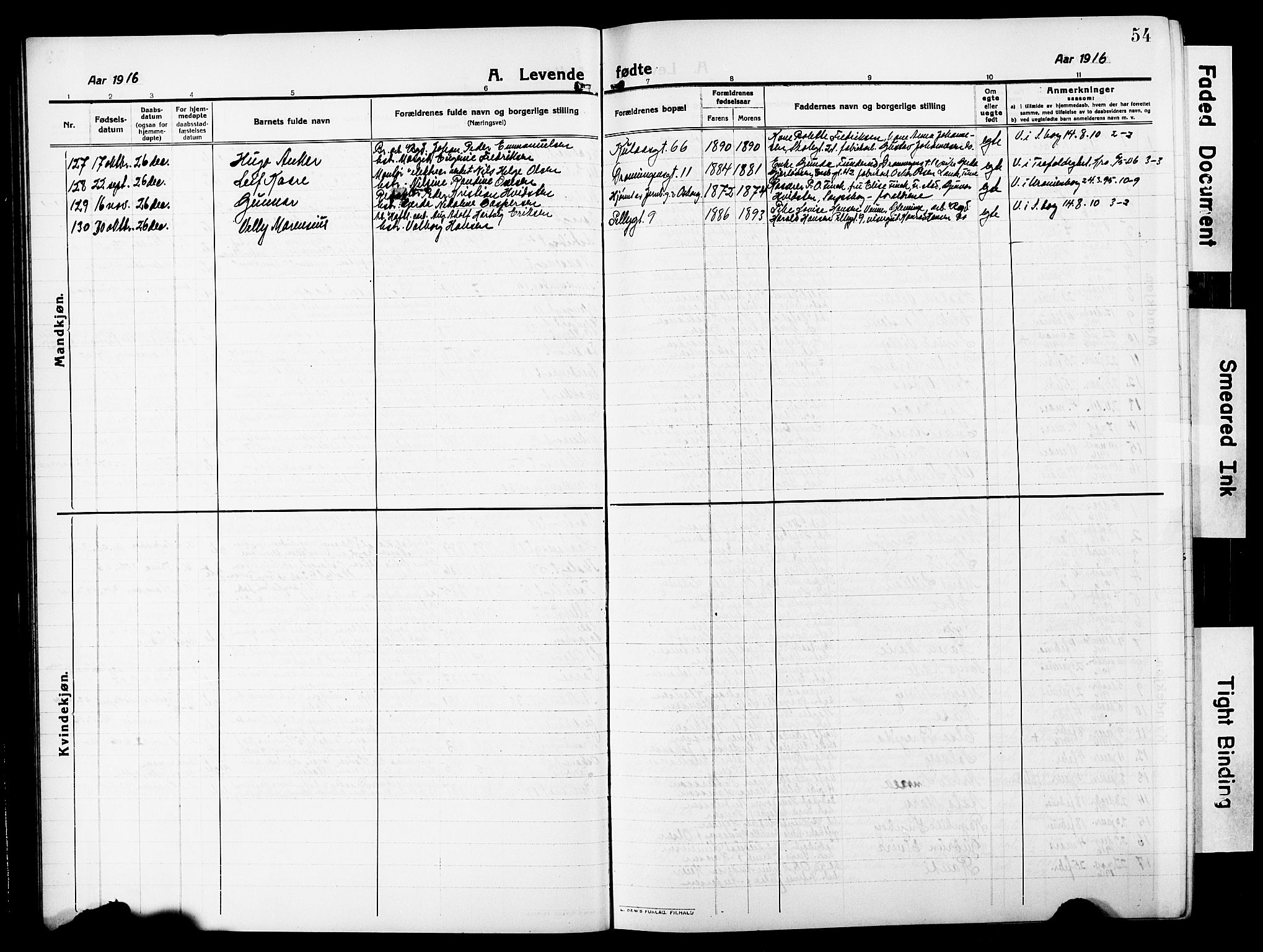 Sarpsborg prestekontor Kirkebøker, SAO/A-2006/G/Ga/L0002: Parish register (copy) no. 2, 1912-1931, p. 54