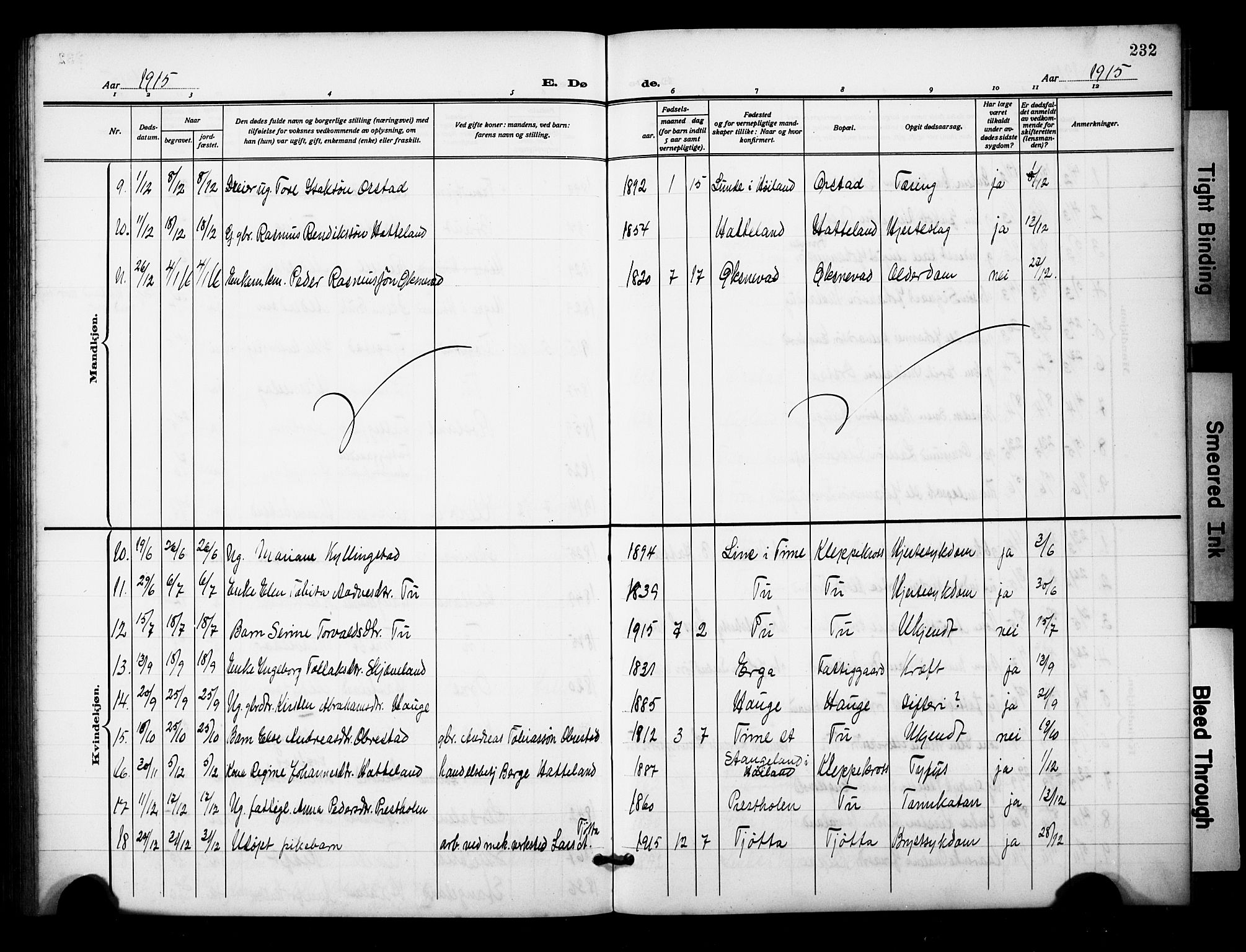 Klepp sokneprestkontor, AV/SAST-A-101803/001/3/30BB/L0007: Parish register (copy) no. B 7, 1908-1934, p. 232