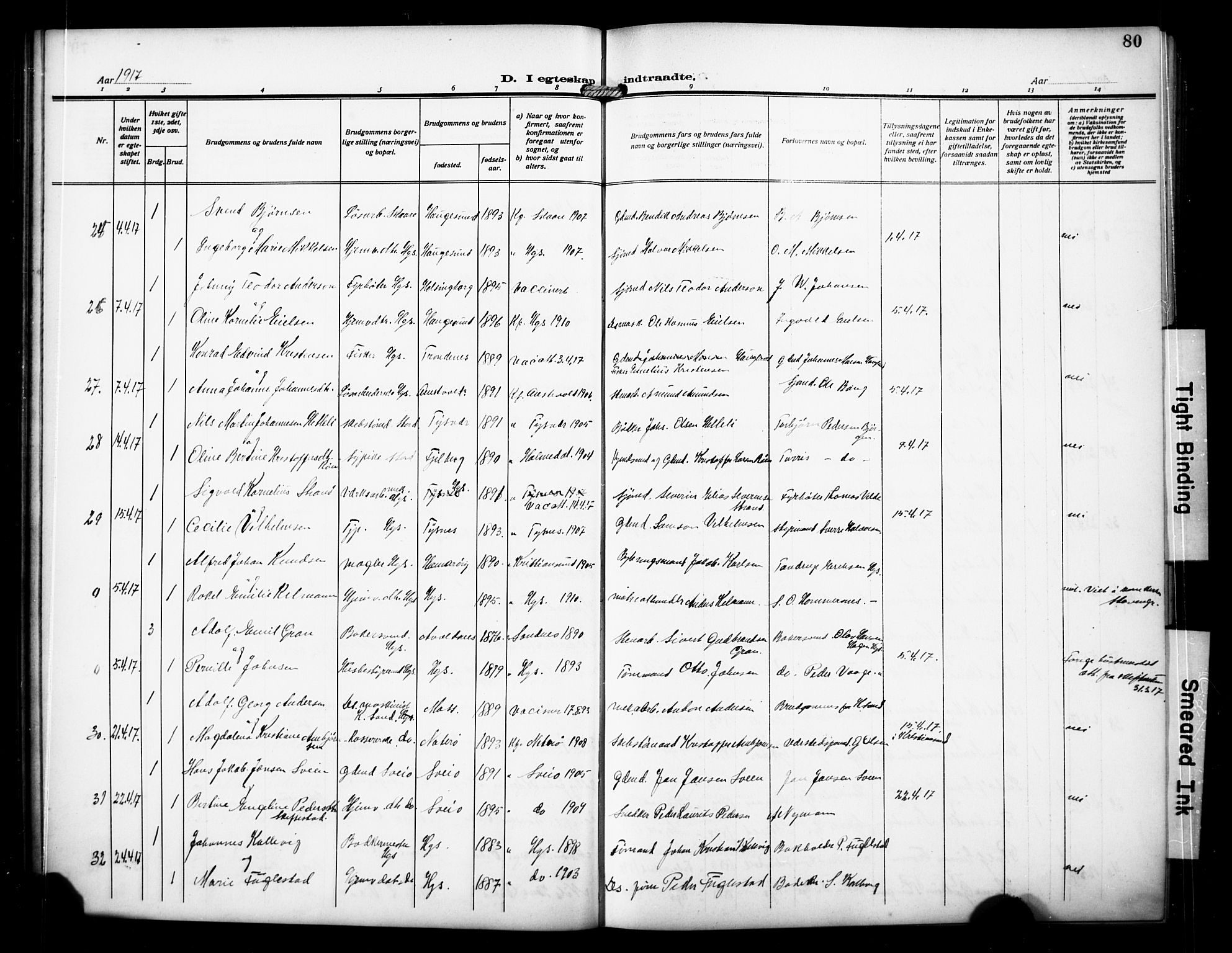 Haugesund sokneprestkontor, AV/SAST-A -101863/H/Ha/Hab/L0008: Parish register (copy) no. B 8, 1909-1921, p. 80