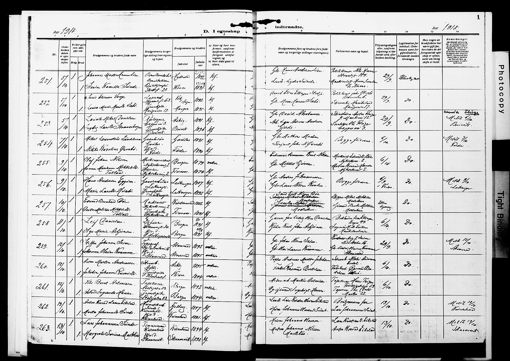 Nykirken Sokneprestembete, AV/SAB-A-77101/H/Hab: Parish register (copy) no. D 5, 1918-1926, p. 1