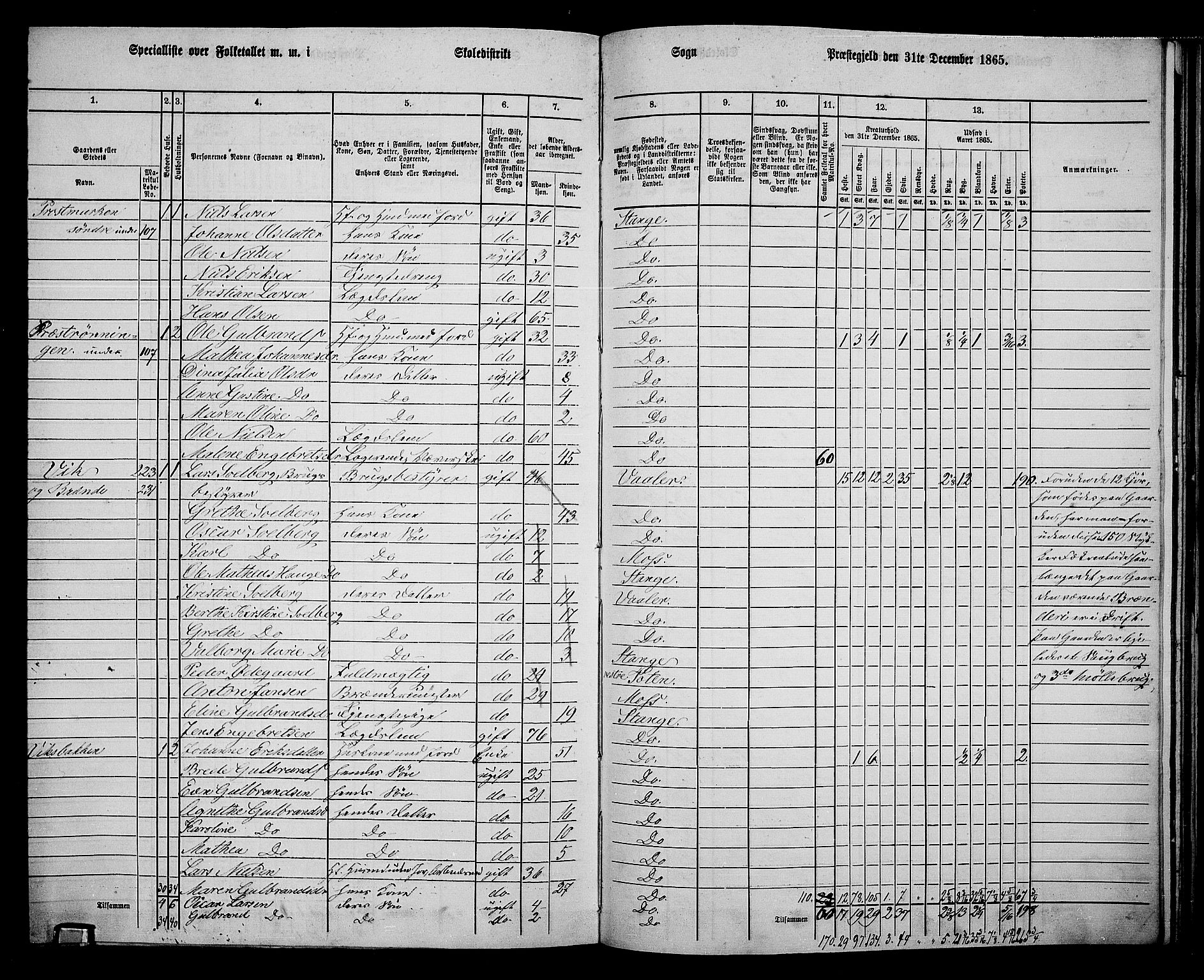 RA, 1865 census for Stange, 1865, p. 240