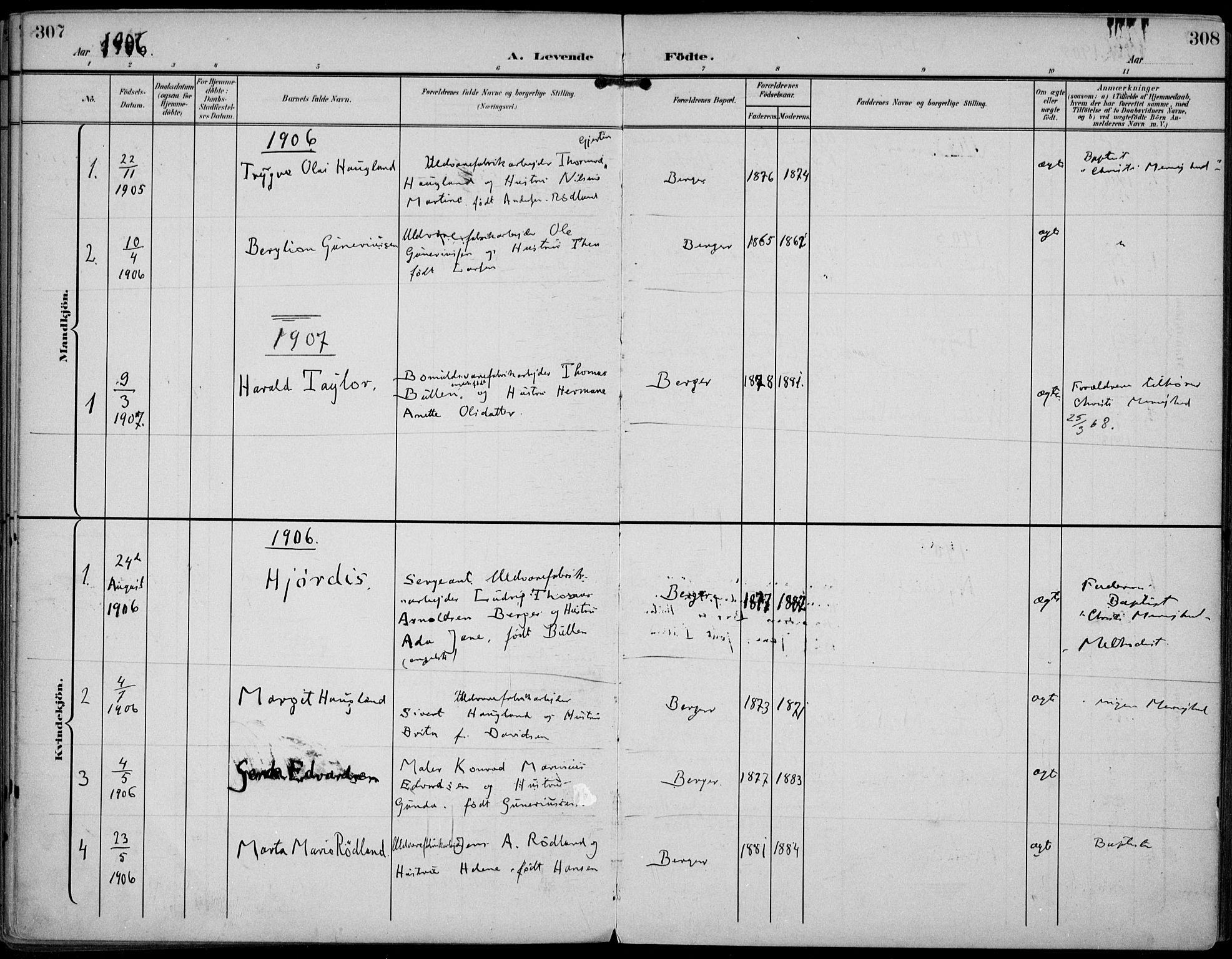 Strømm kirkebøker, AV/SAKO-A-322/F/Fa/L0005: Parish register (official) no. I 5, 1898-1919, p. 307-308