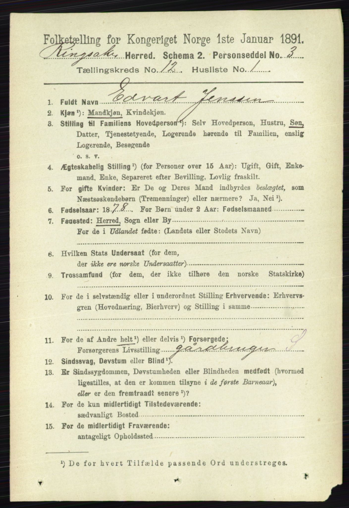 RA, 1891 census for 0412 Ringsaker, 1891, p. 6764