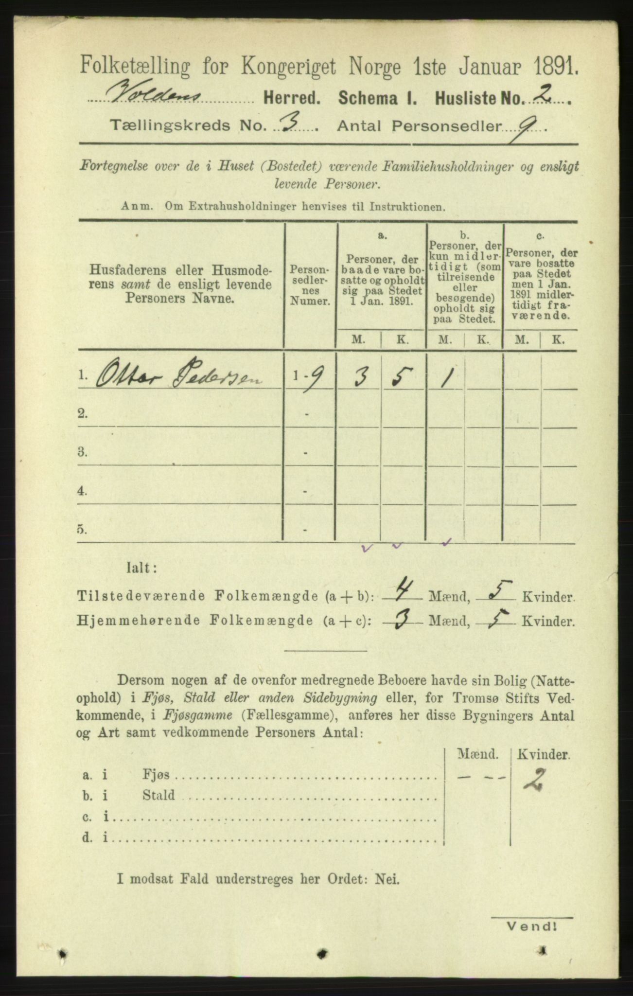 RA, 1891 census for 1519 Volda, 1891, p. 1604