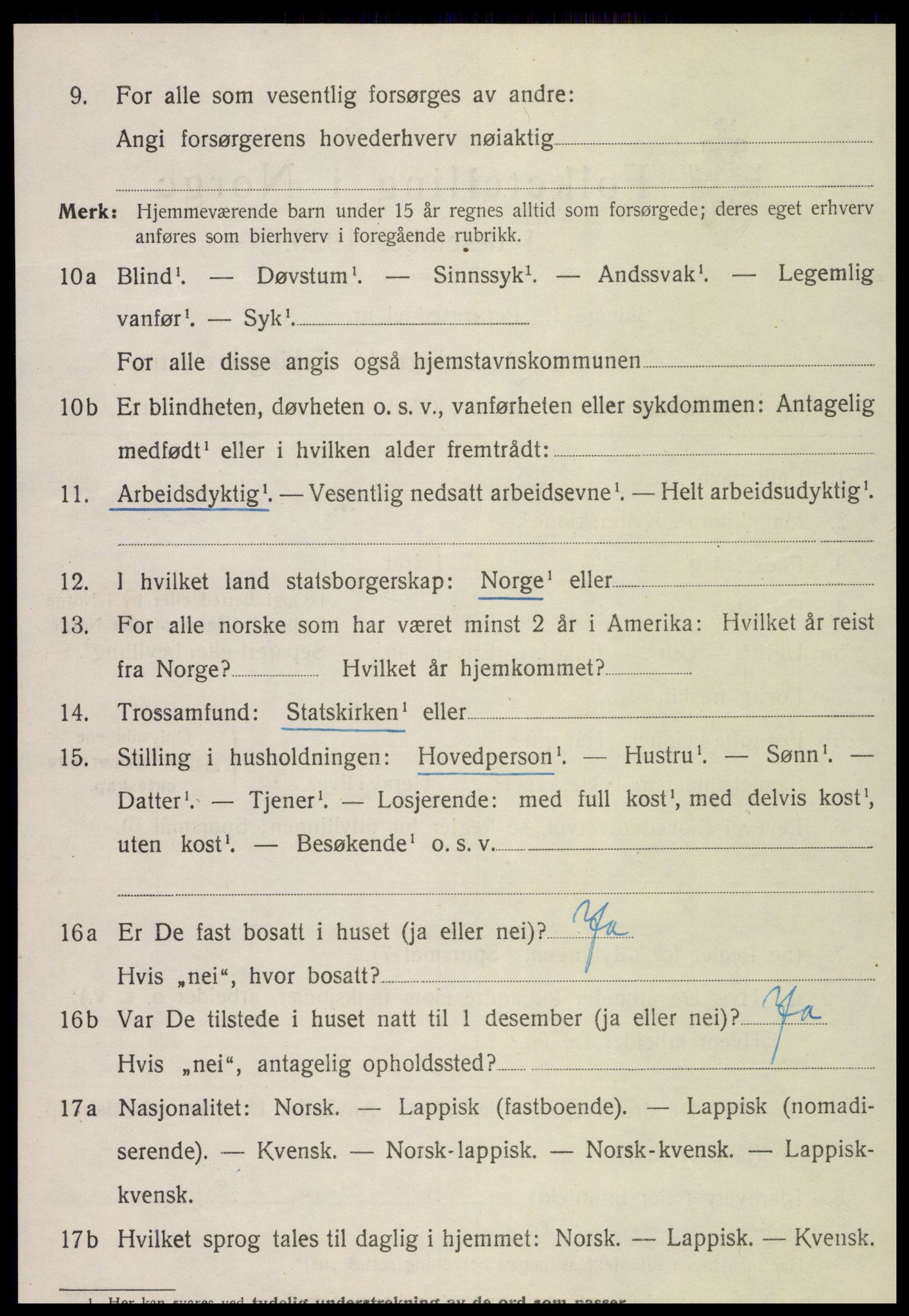 SAT, 1920 census for Kvam, 1920, p. 2292
