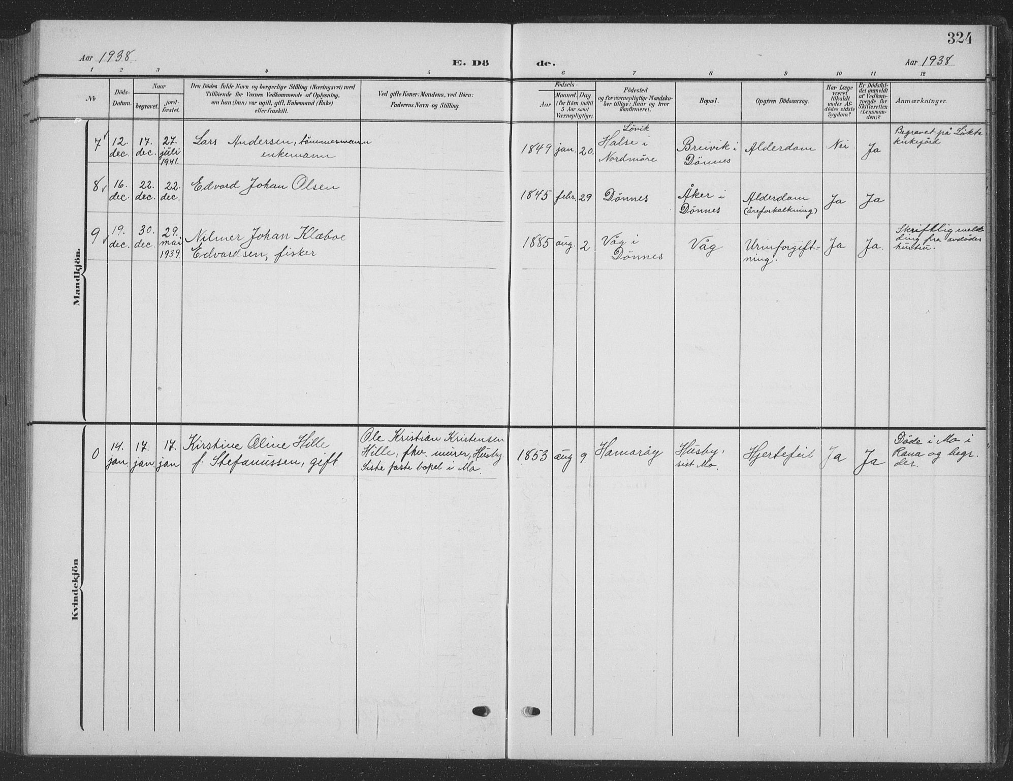 Ministerialprotokoller, klokkerbøker og fødselsregistre - Nordland, AV/SAT-A-1459/835/L0533: Parish register (copy) no. 835C05, 1906-1939, p. 324