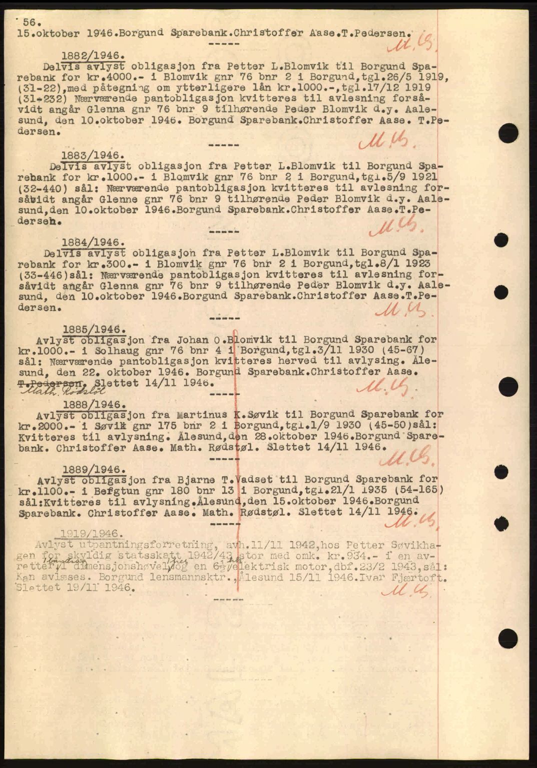 Nordre Sunnmøre sorenskriveri, SAT/A-0006/1/2/2C/2Ca: Mortgage book no. B6-14 a, 1942-1945, Diary no: : 1882/1946
