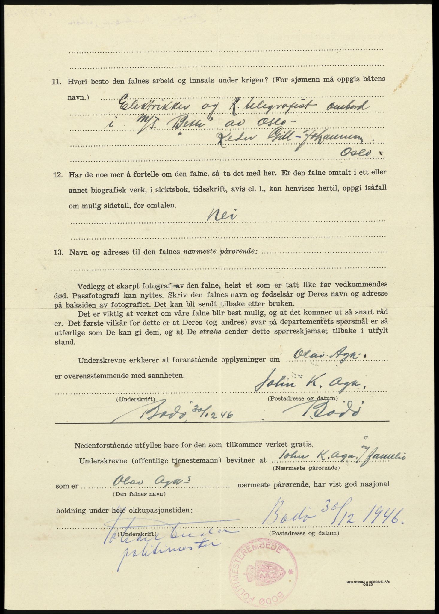 Sosialdepartementet, Våre Falne, RA/S-1708/E/Ee/L0025: Personmapper: Abelsen 01 - Amundsen, H. 65, 1945-1951, p. 438