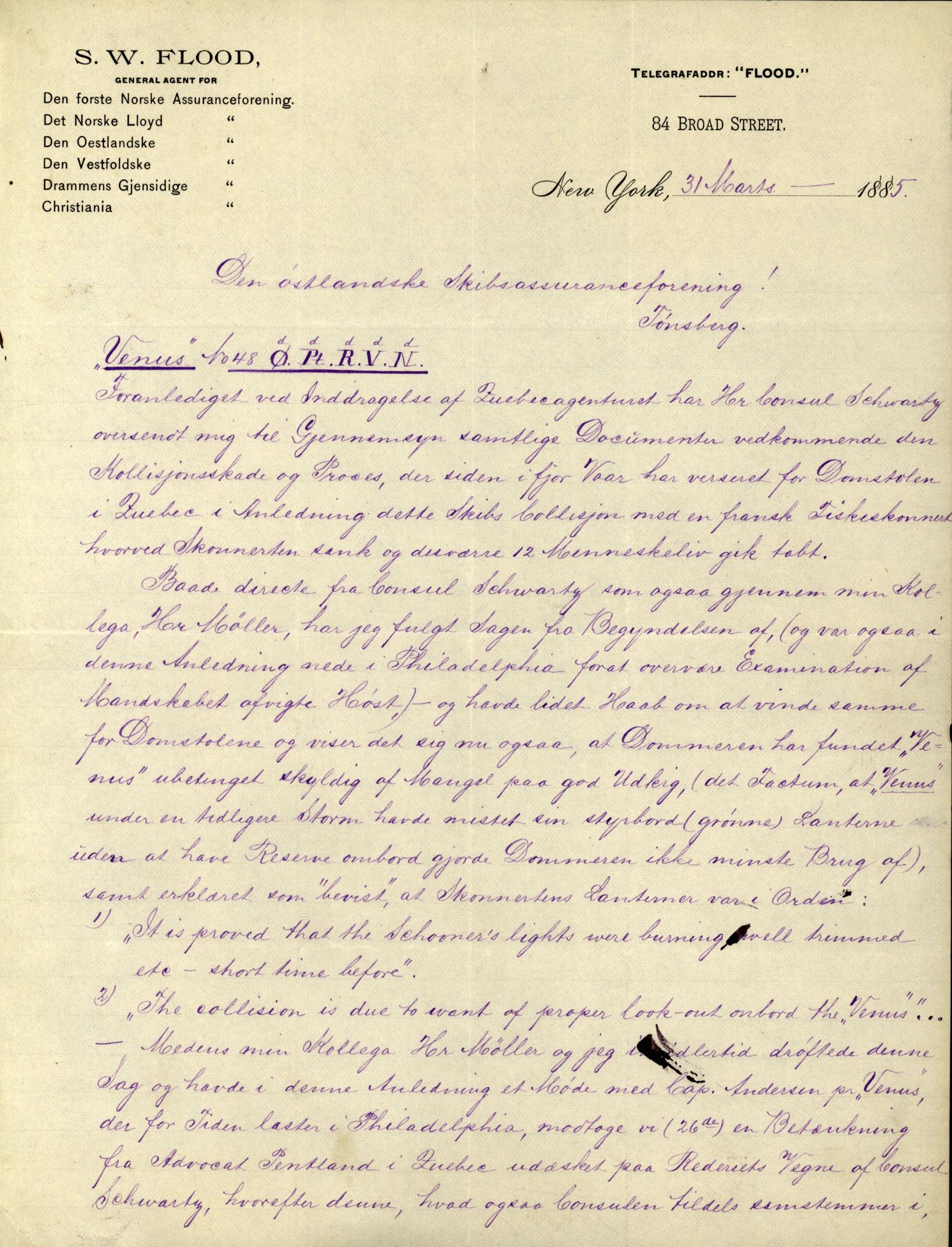 Pa 63 - Østlandske skibsassuranceforening, VEMU/A-1079/G/Ga/L0017/0014: Havaridokumenter / Petrus, Vera, Venus, Iphigenia, Jarlsberg, Harmonia, 1884, p. 46