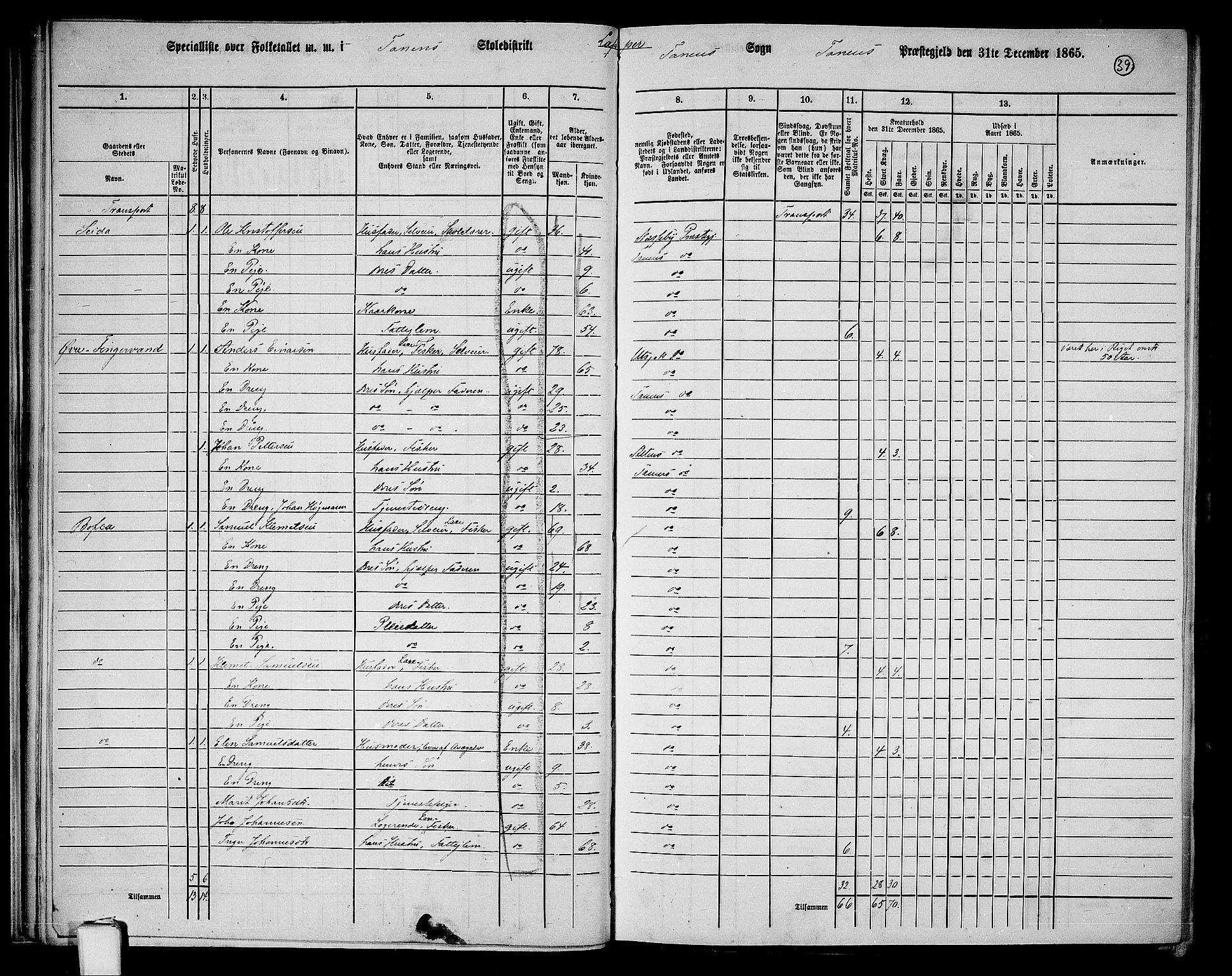 RA, 1865 census for Tana, 1865, p. 29