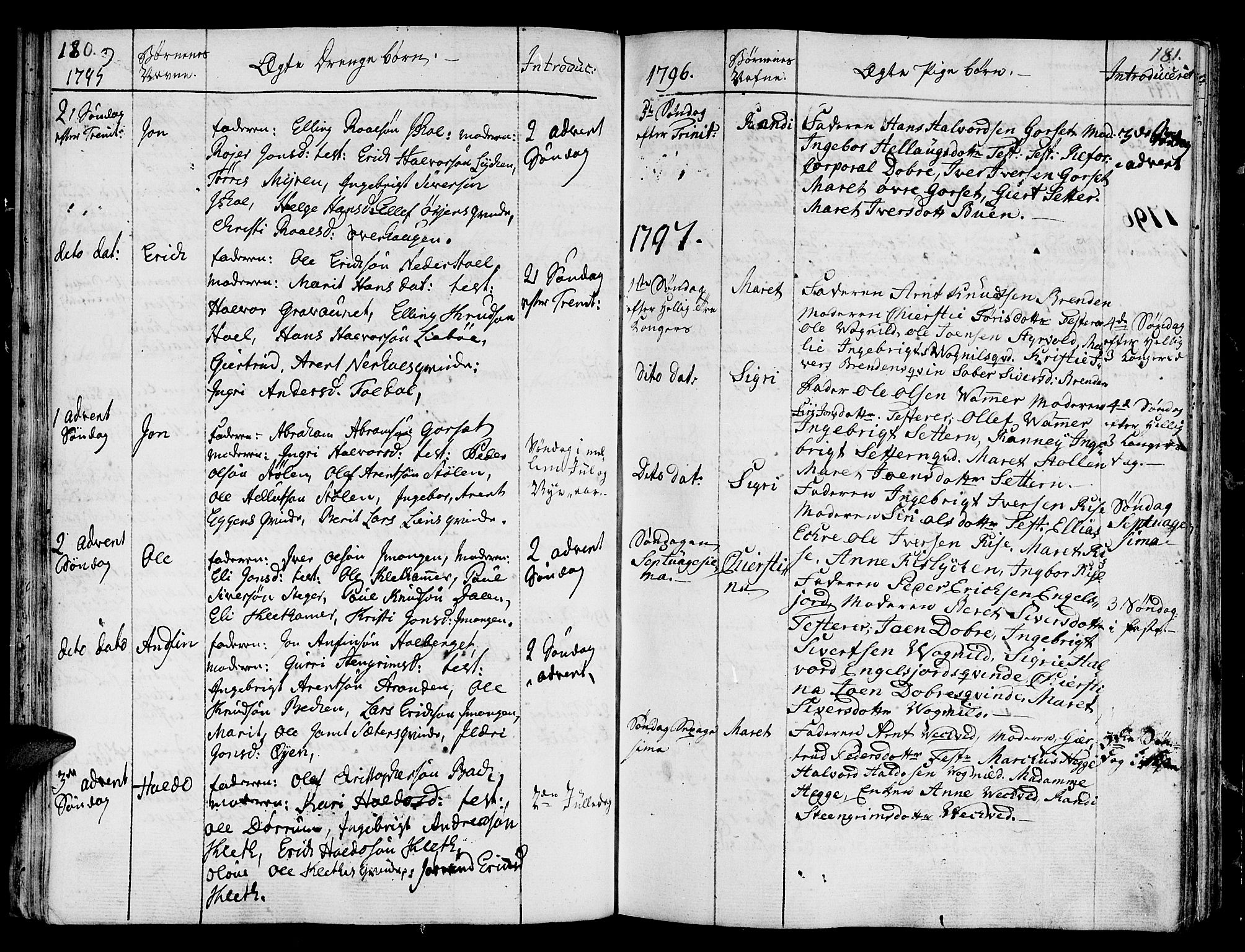 Ministerialprotokoller, klokkerbøker og fødselsregistre - Sør-Trøndelag, SAT/A-1456/678/L0893: Parish register (official) no. 678A03, 1792-1805, p. 180-181