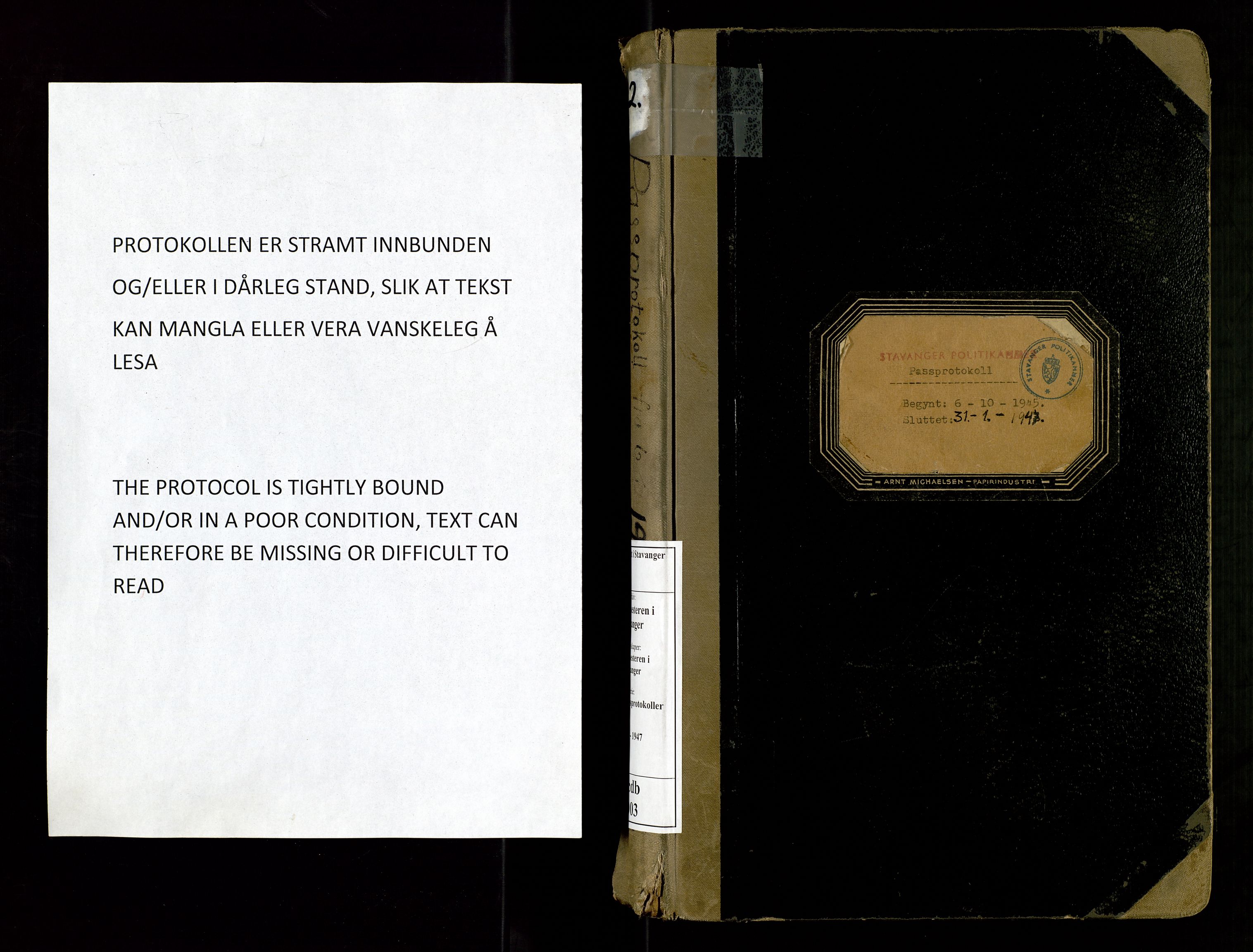 Stavanger politikammer, AV/SAST-A-100361/001/H/Hc/Hcd/Hcdb/L0003: "Passprotokoll", 1945-1947, p. 2