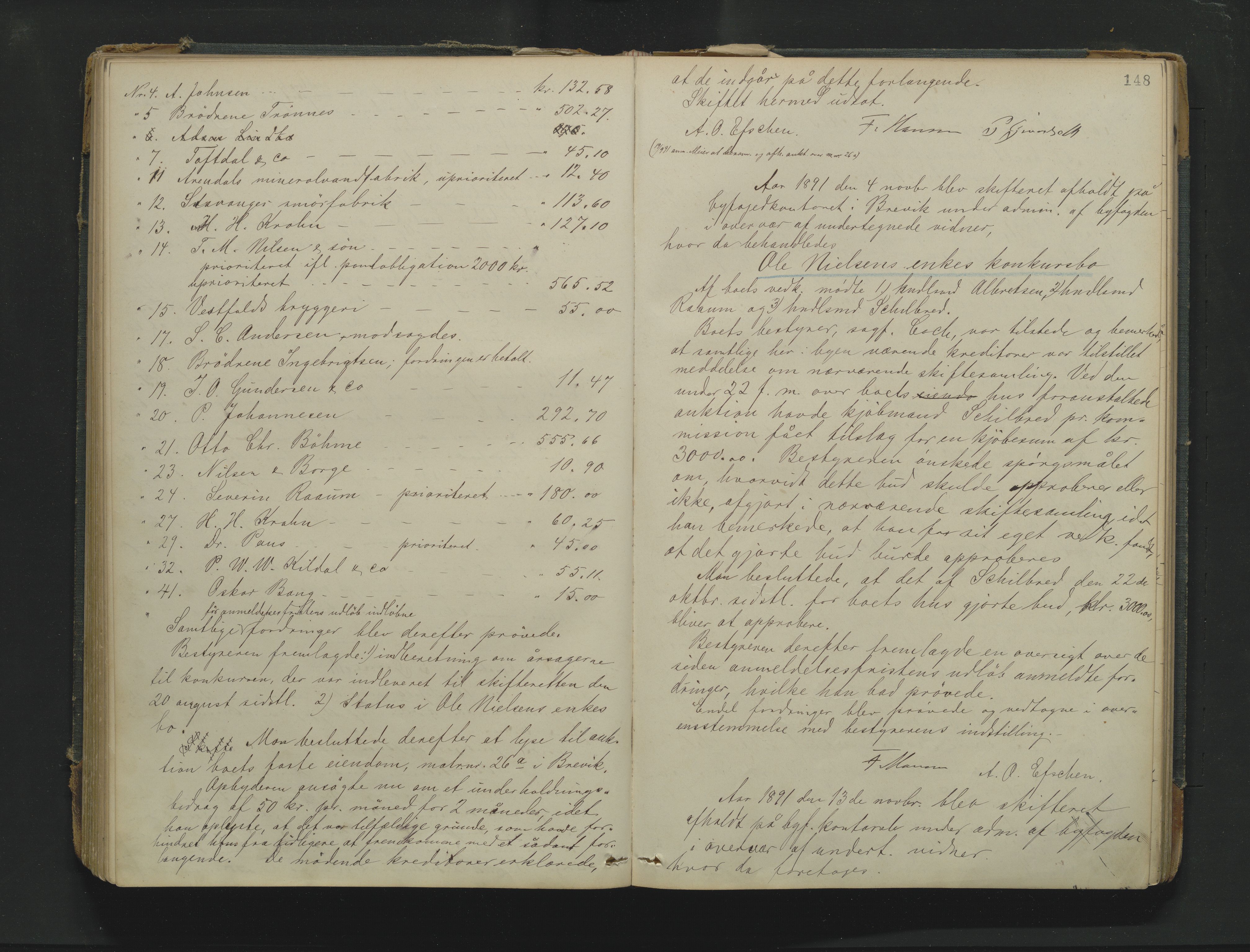 Bamble sorenskriveri, AV/SAKO-A-214/H/Hb/Hba/Hbab/L0001: Skifteprotokoll, 1883-1896, p. 148