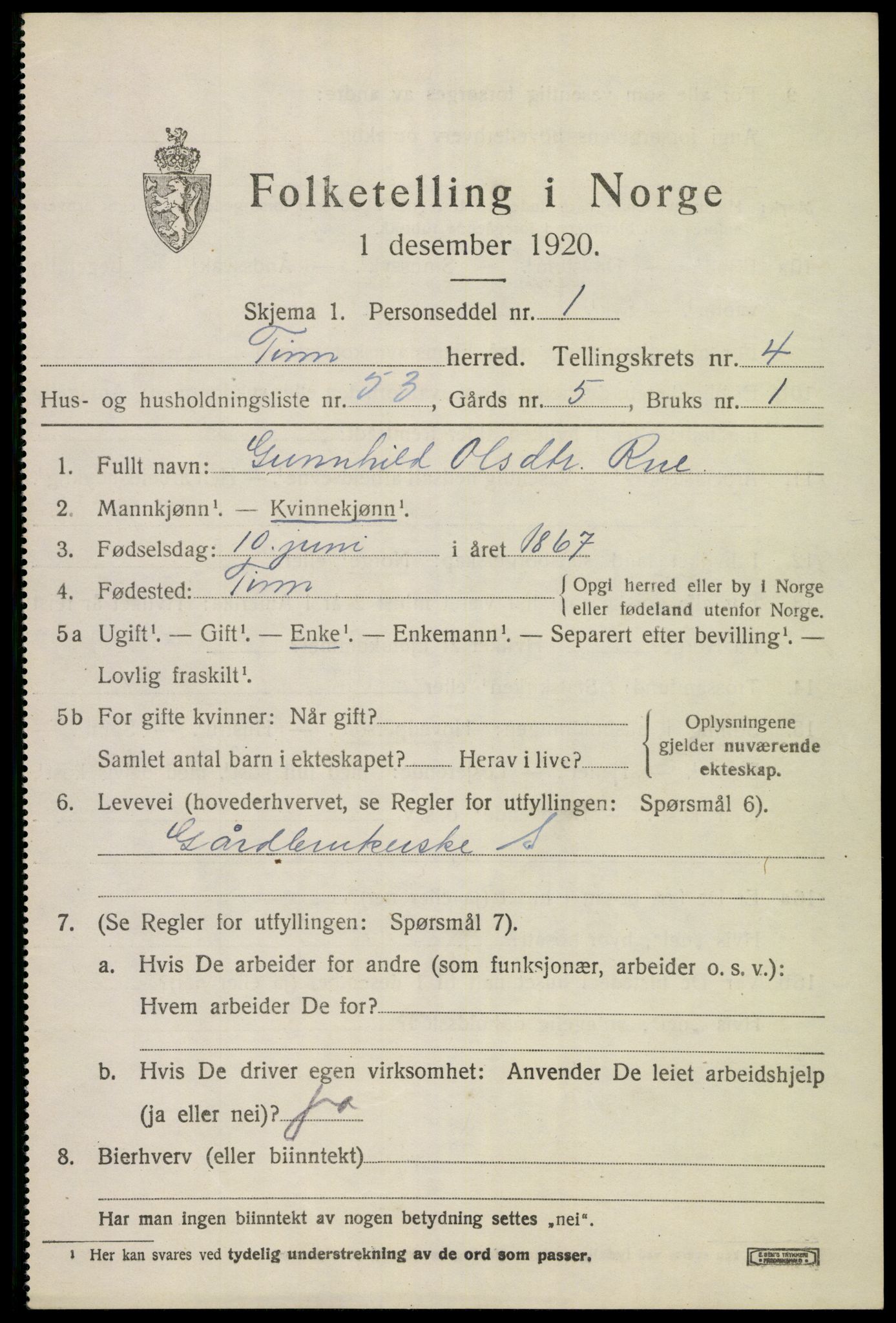 SAKO, 1920 census for Tinn, 1920, p. 4336