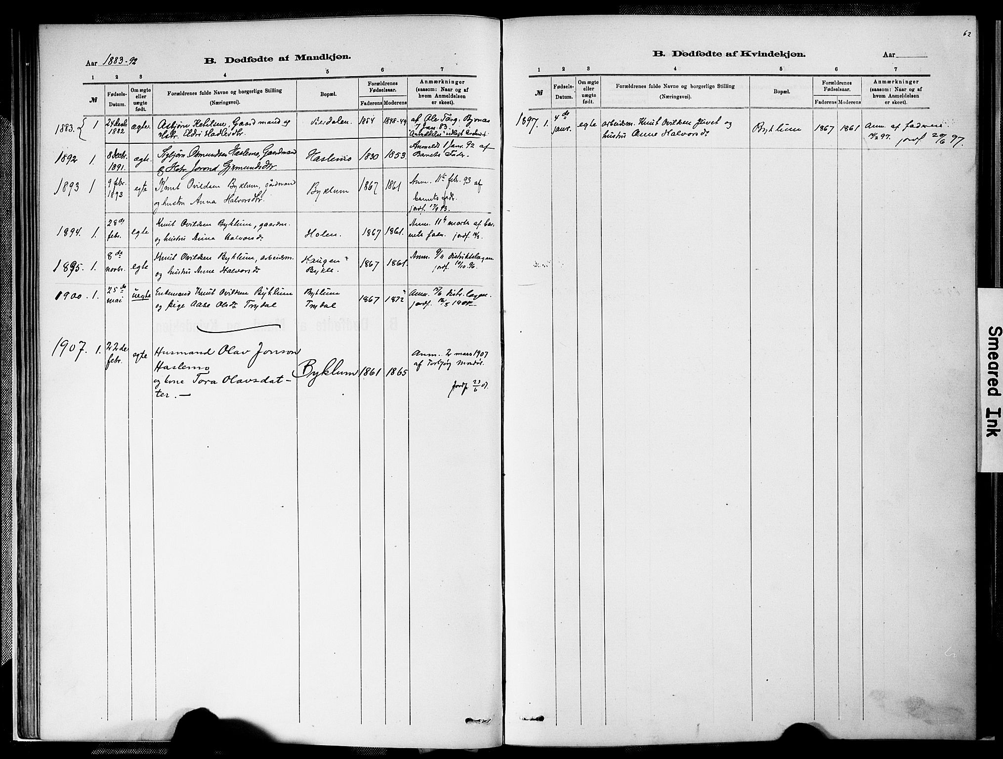 Valle sokneprestkontor, AV/SAK-1111-0044/F/Fa/Faa/L0001: Parish register (official) no. A 1, 1882-1907, p. 62