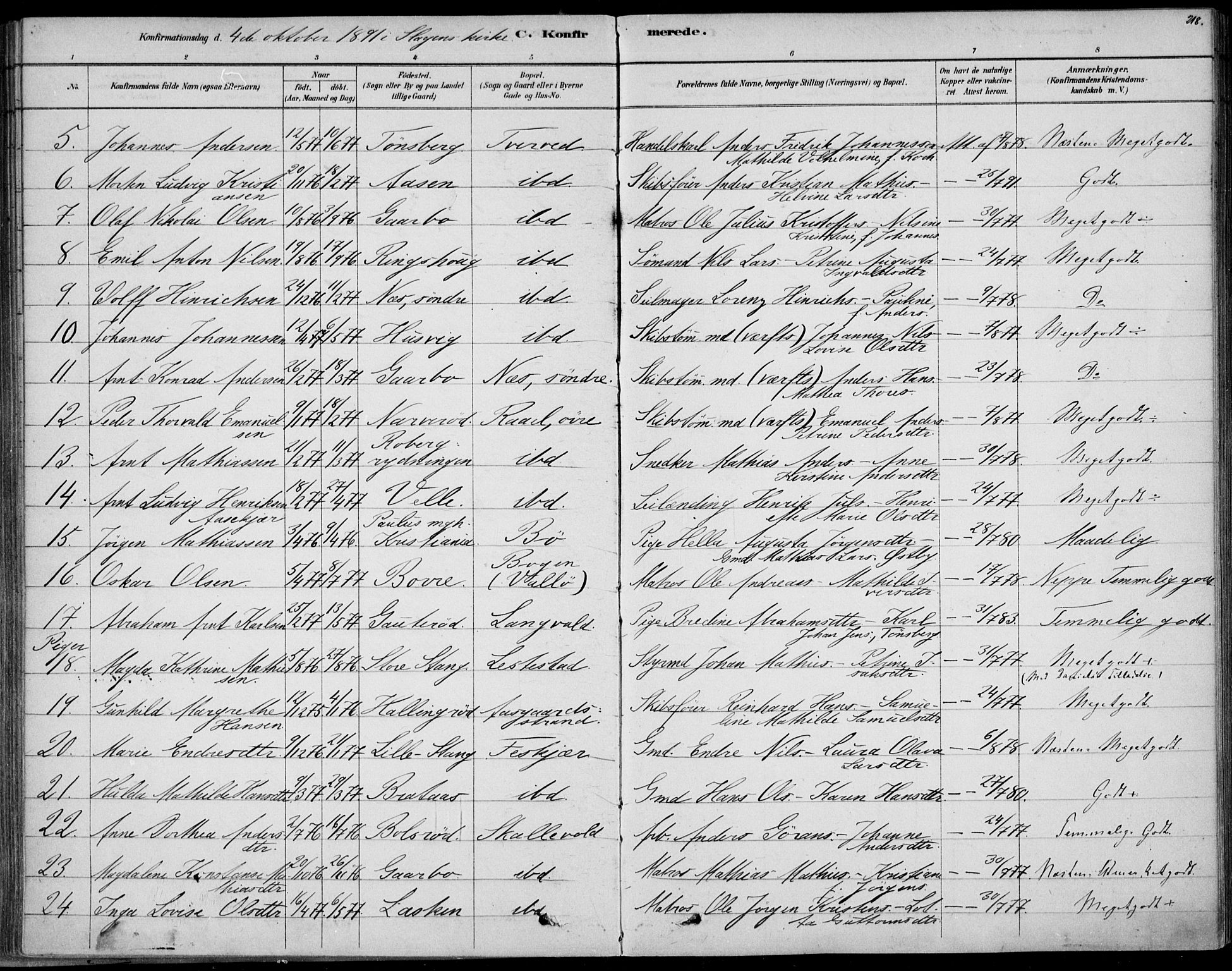 Sem kirkebøker, SAKO/A-5/F/Fb/L0004: Parish register (official) no. II 4, 1878-1891, p. 218