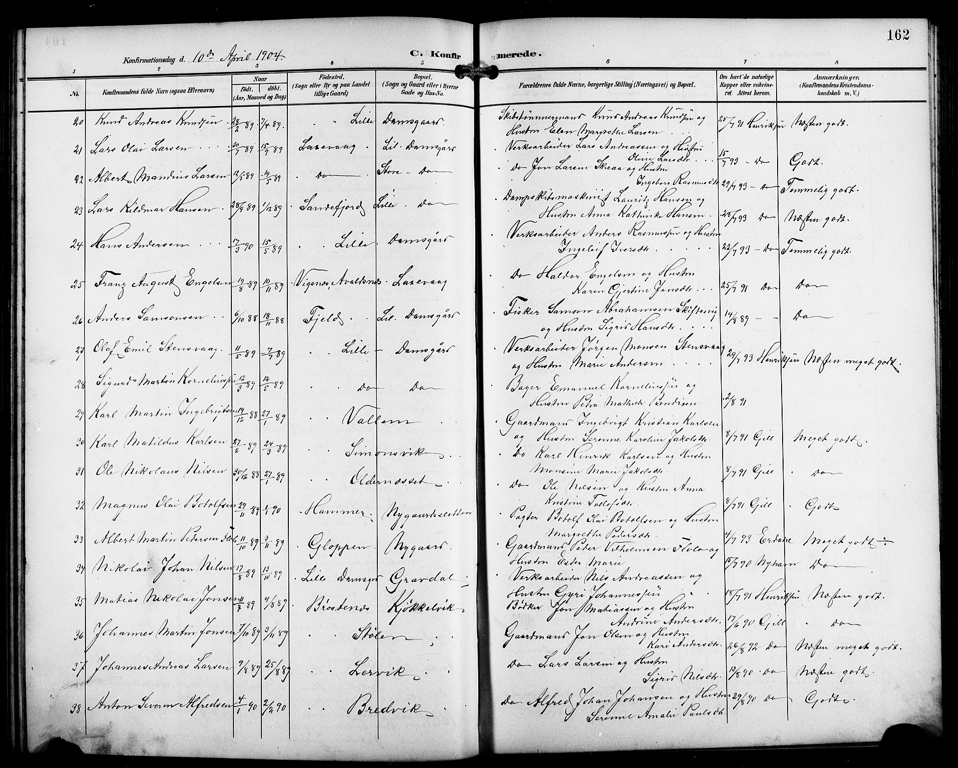 Laksevåg Sokneprestembete, SAB/A-76501/H/Ha/Hab/Haba/L0004: Parish register (copy) no. A 4, 1899-1909, p. 162