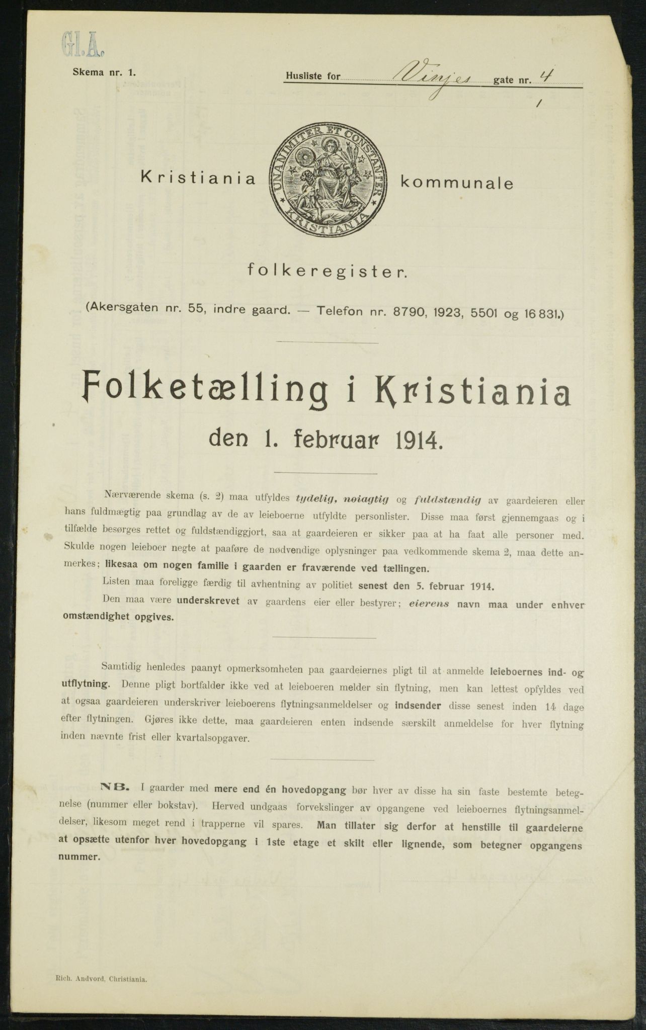 OBA, Municipal Census 1914 for Kristiania, 1914, p. 124754