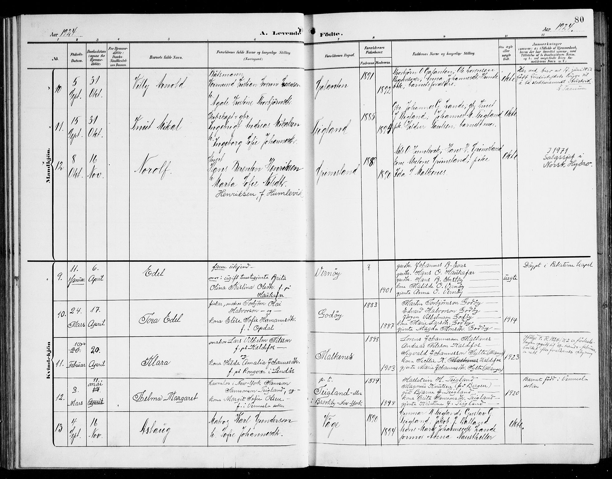 Tysnes sokneprestembete, AV/SAB-A-78601/H/Haa: Parish register (official) no. B 2, 1907-1925, p. 80