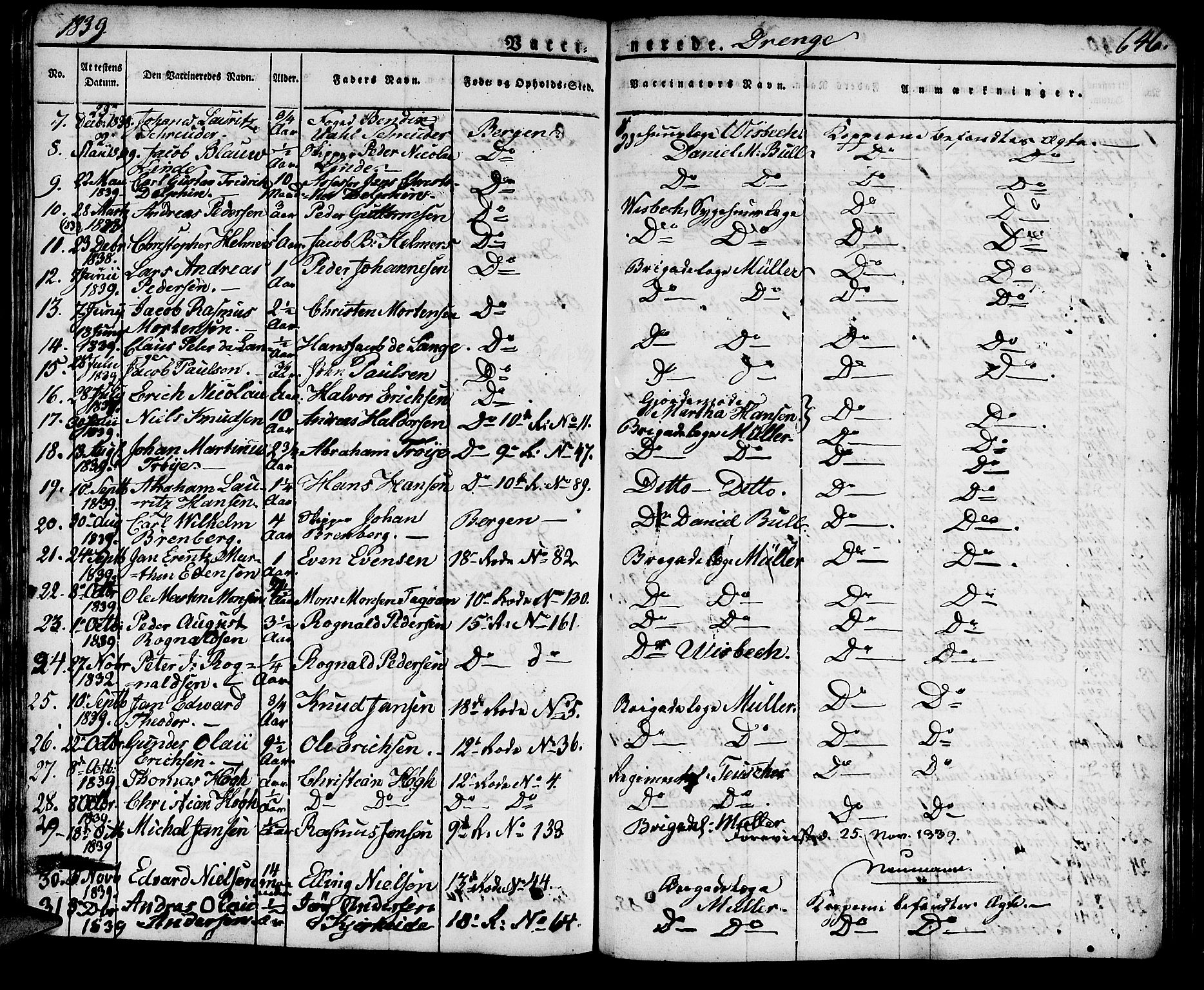 Domkirken sokneprestembete, SAB/A-74801/H/Haa/L0012: Parish register (official) no. A 12, 1821-1840, p. 646