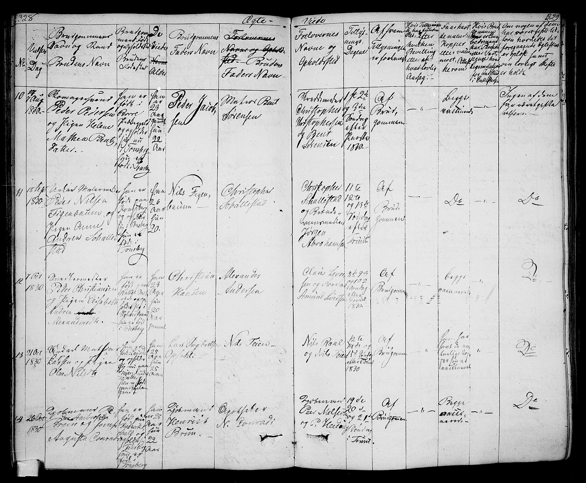 Tønsberg kirkebøker, AV/SAKO-A-330/F/Fa/L0005: Parish register (official) no. I 5, 1827-1836, p. 328-329