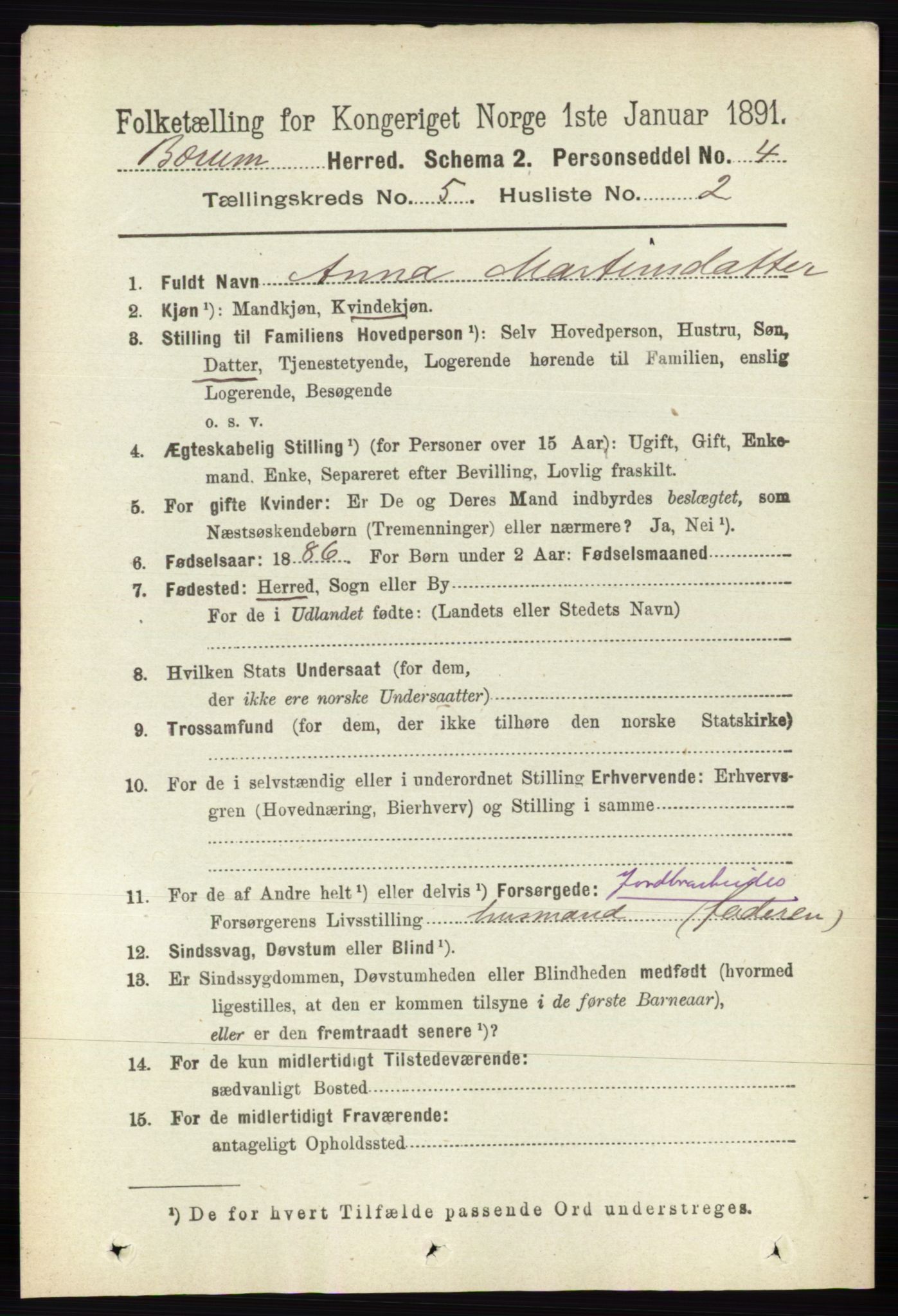 RA, 1891 census for 0219 Bærum, 1891, p. 3016