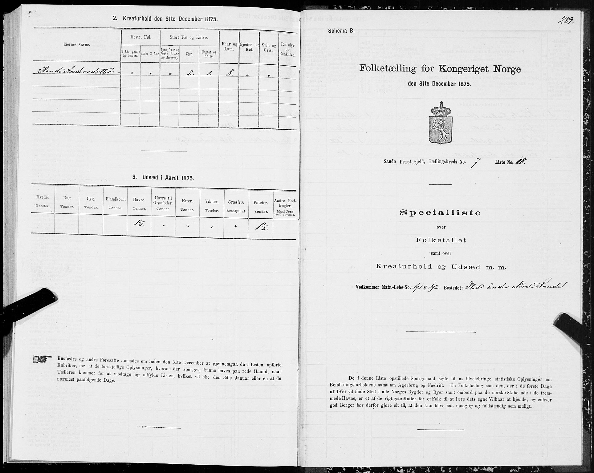 SAT, 1875 census for 1514P Sande, 1875, p. 3289