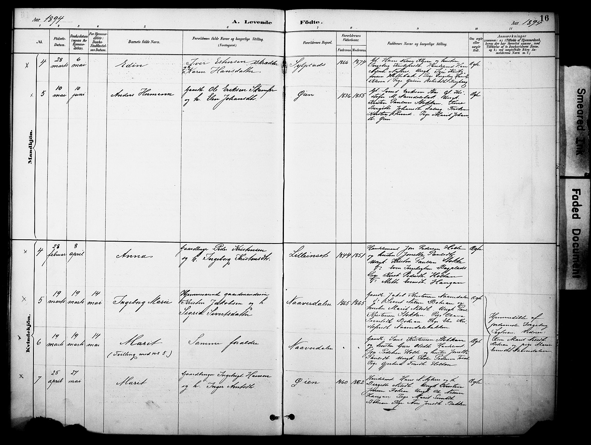 Kvikne prestekontor, AV/SAH-PREST-064/H/Ha/Haa/L0007: Parish register (official) no. 7, 1887-1911, p. 16